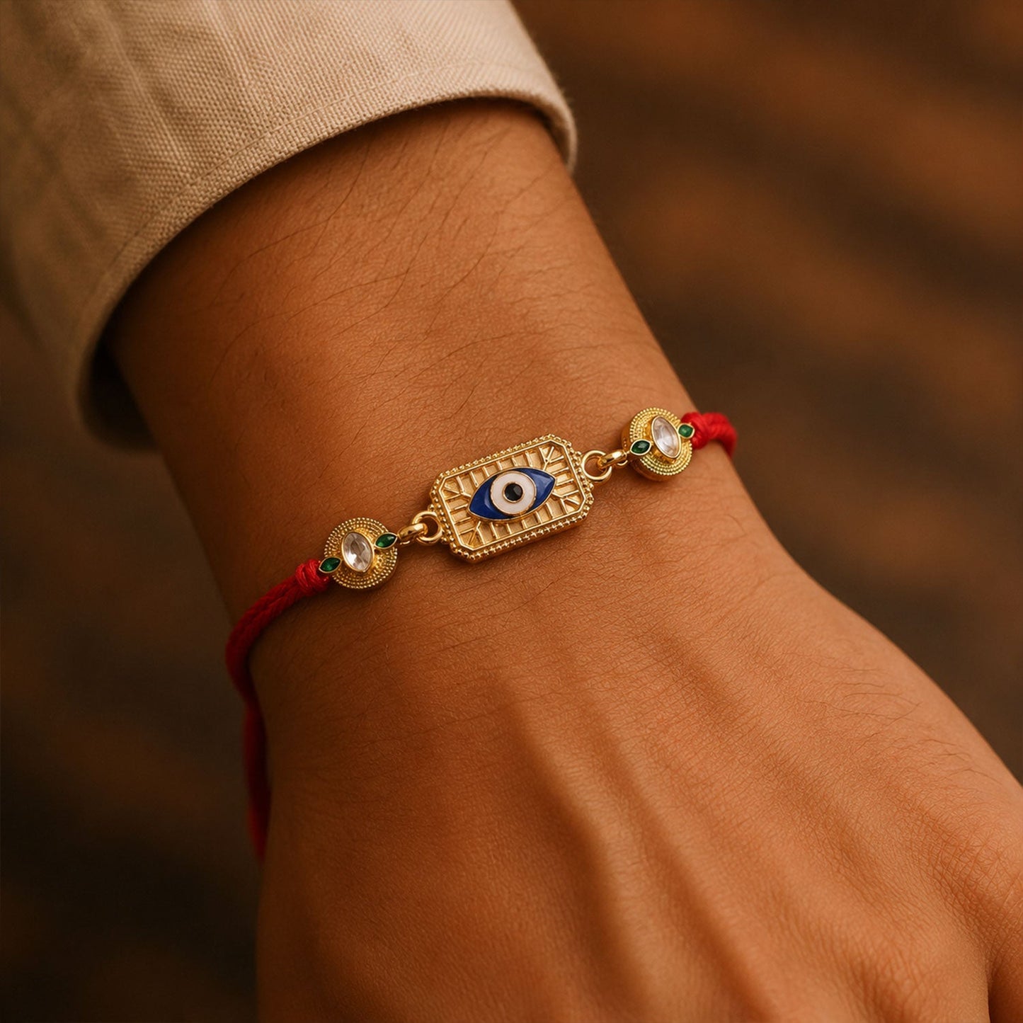 Evil Eye Stone Studded Gold Tone Rakhi