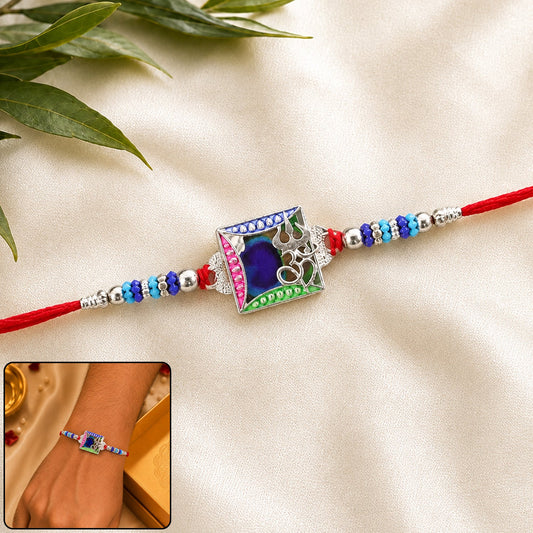Om Square Multicolor Stone Studded Rakhi