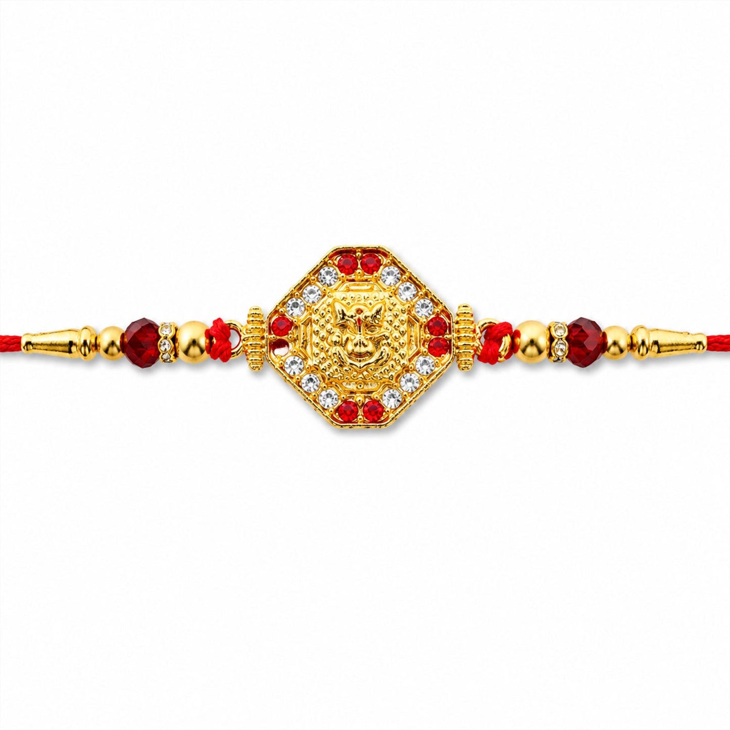 Lord Ganesha Red Enamel Gold Tone Rakhi