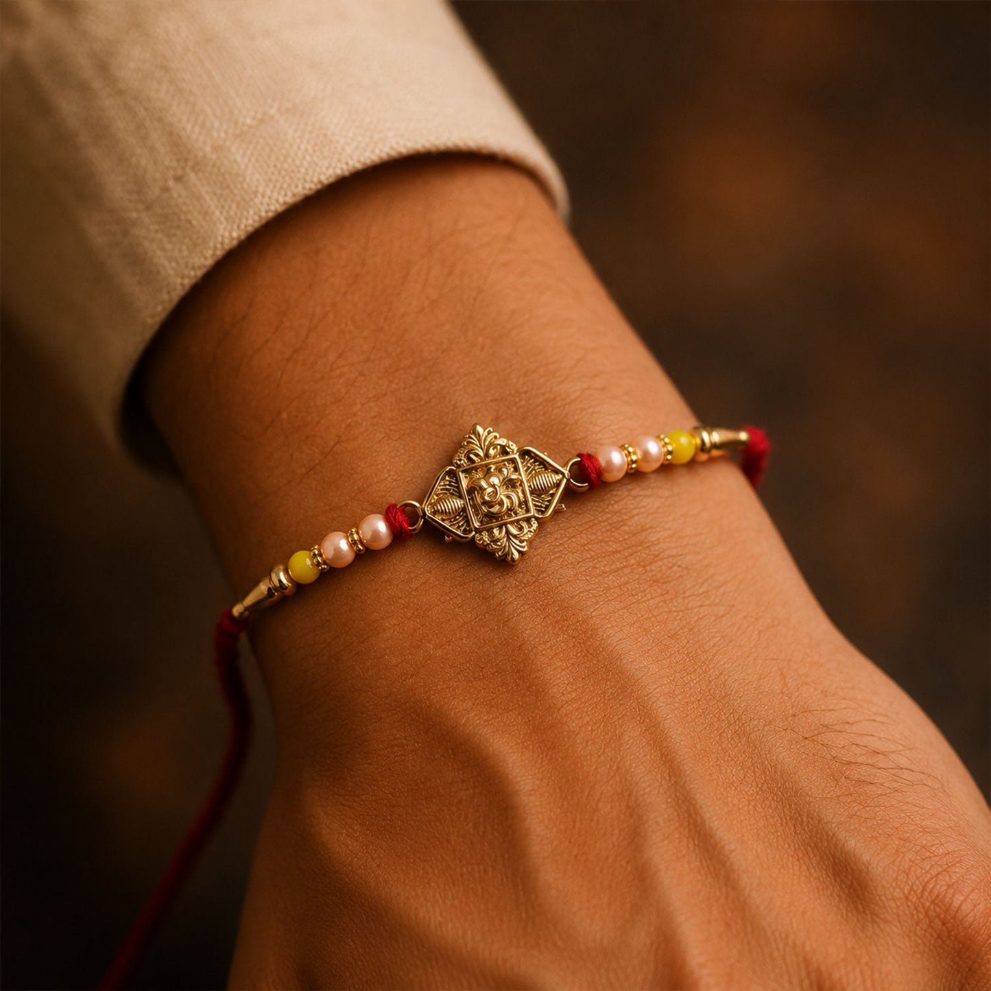 Lord Ganesha Antique Gold Tone Rakhi
