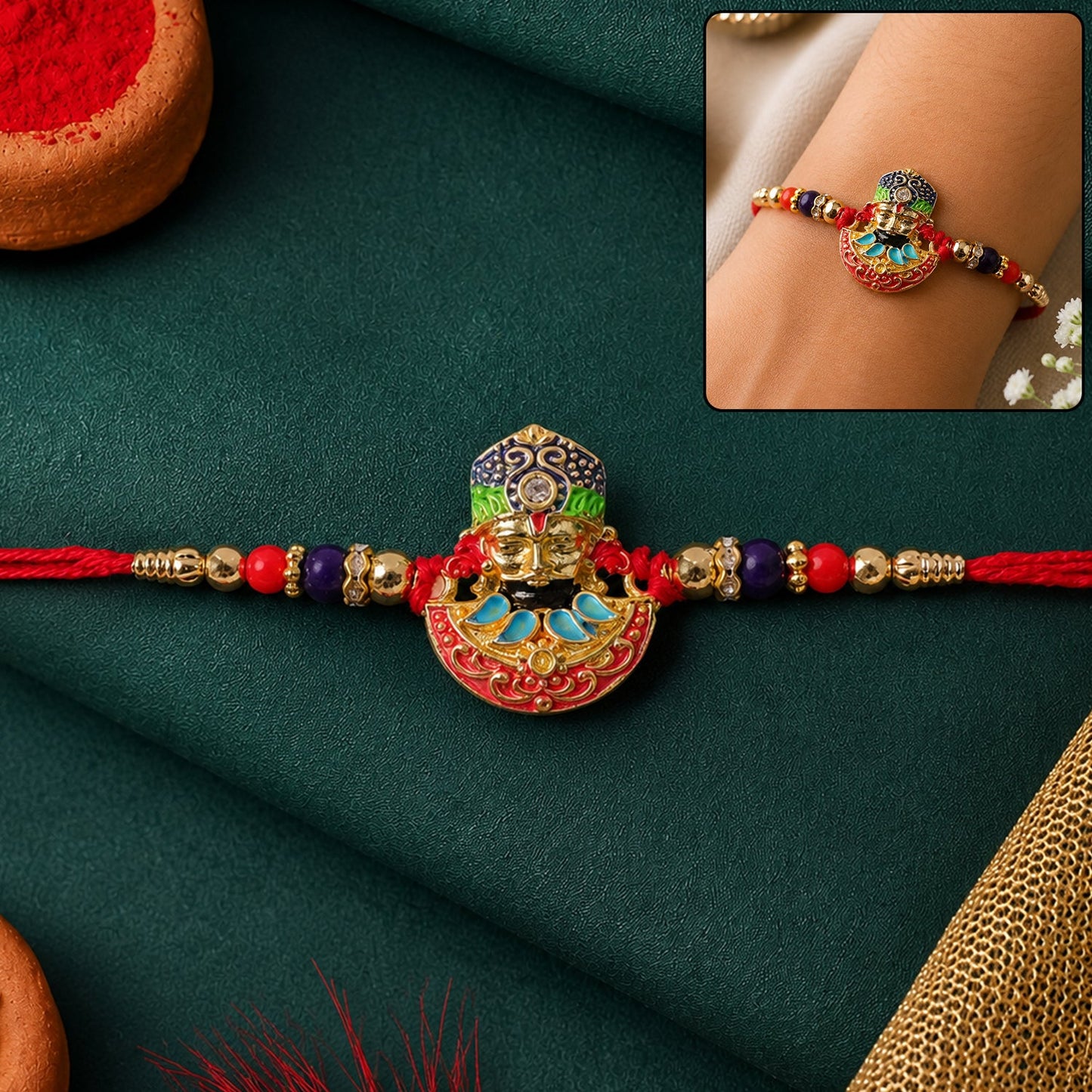 religion Face Multicolor Enamel Gold Tone Rakhi