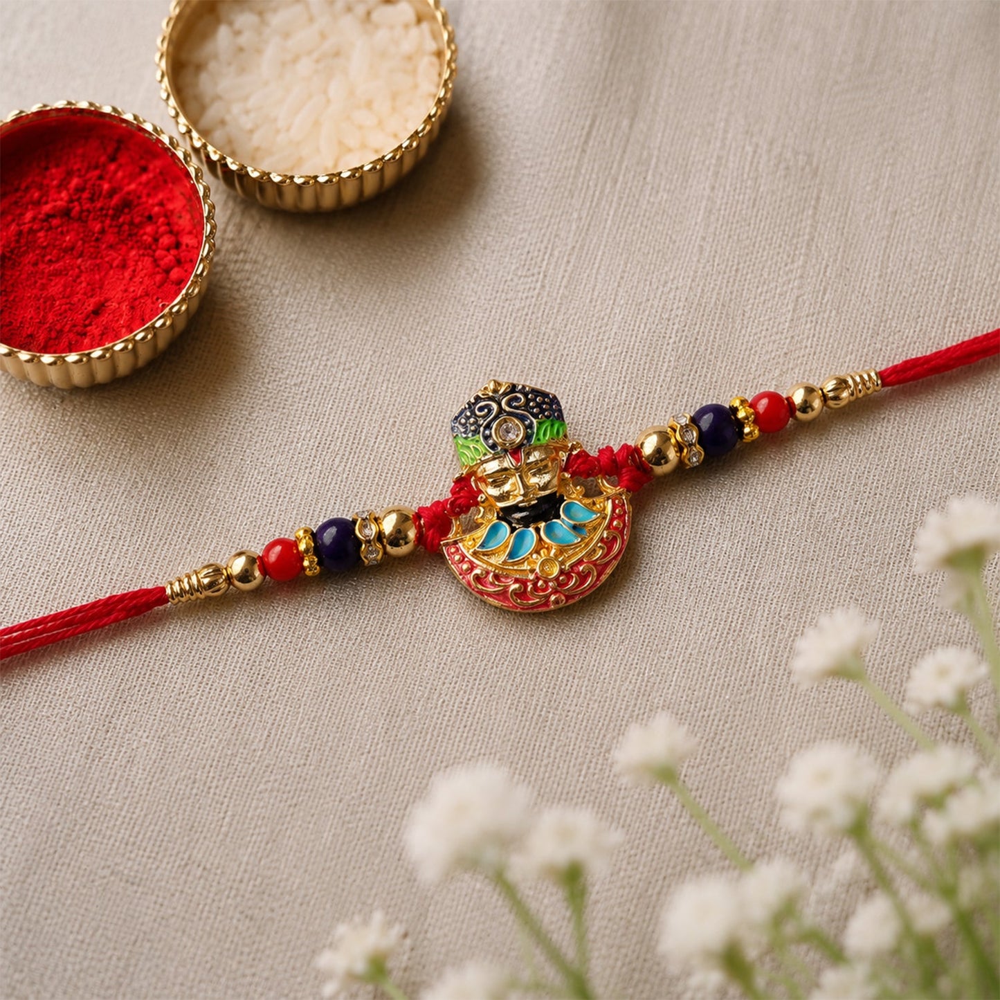 religion Face Multicolor Enamel Gold Tone Rakhi