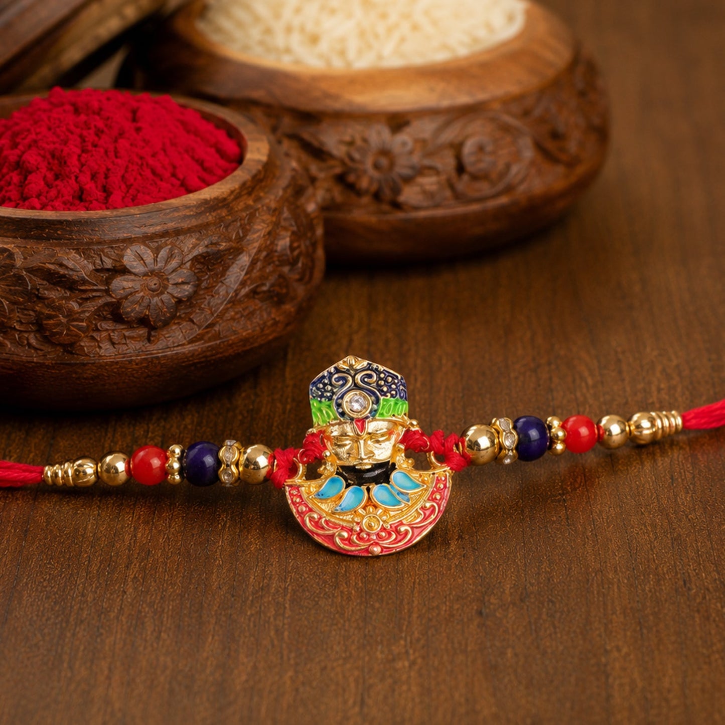 religion Face Multicolor Enamel Gold Tone Rakhi