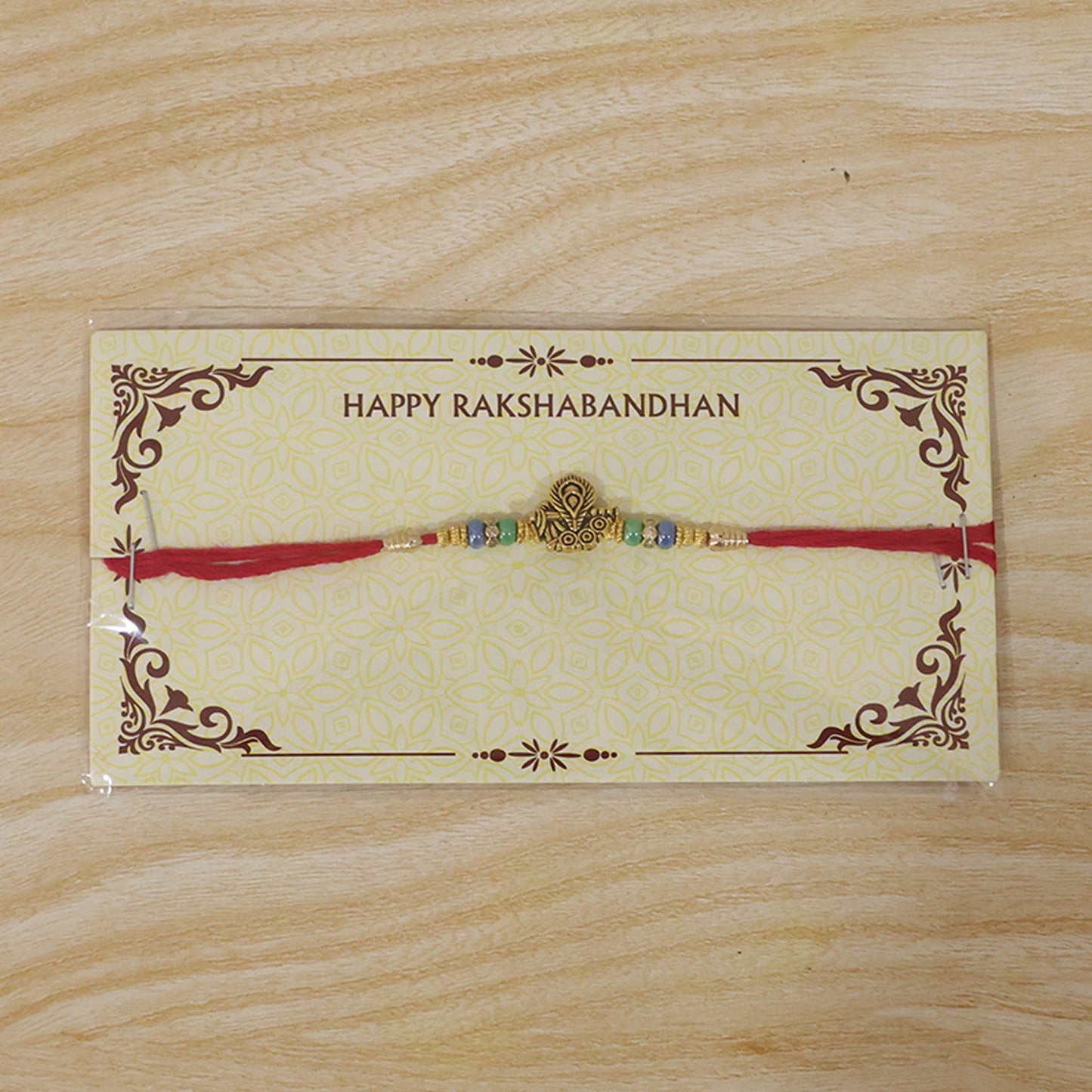 Antique Oxidized Golden Peacock Design Rakhi for Brother