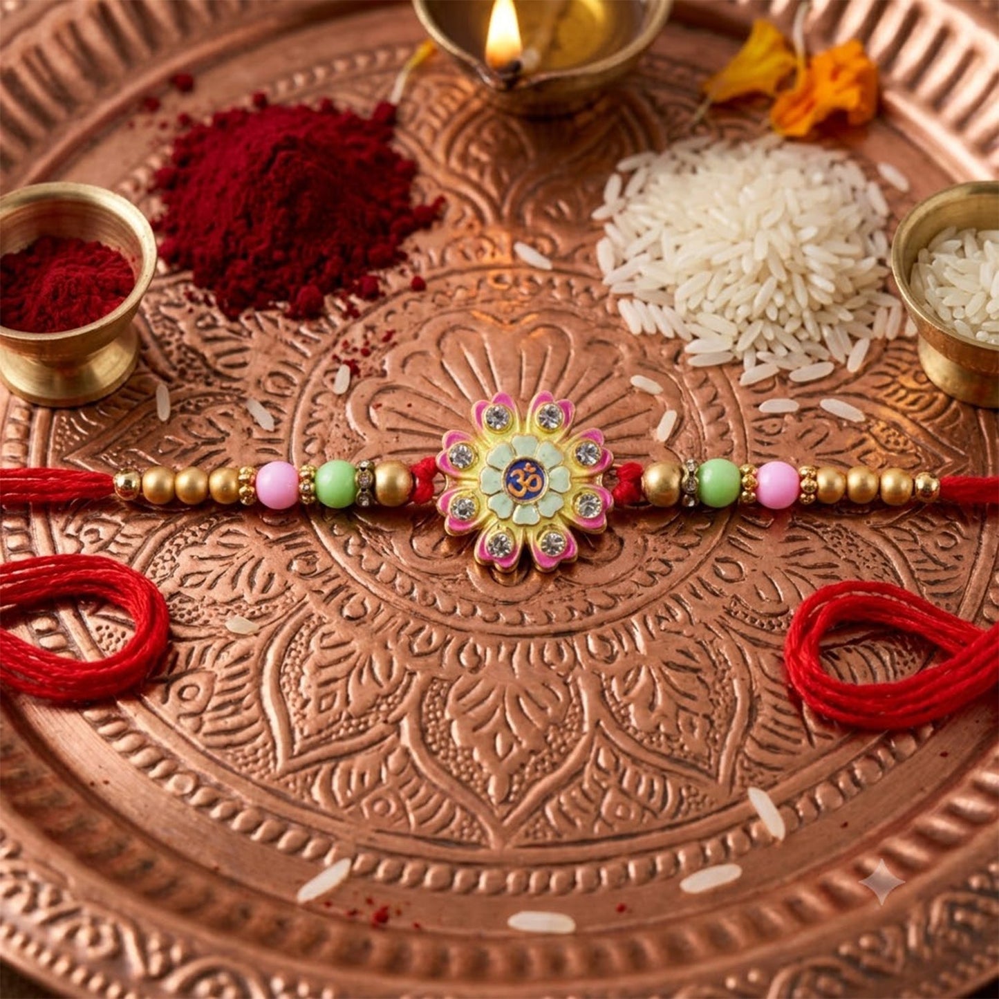 Multicolor Floral Om Meenakari Rakhi with Tassel for Brother