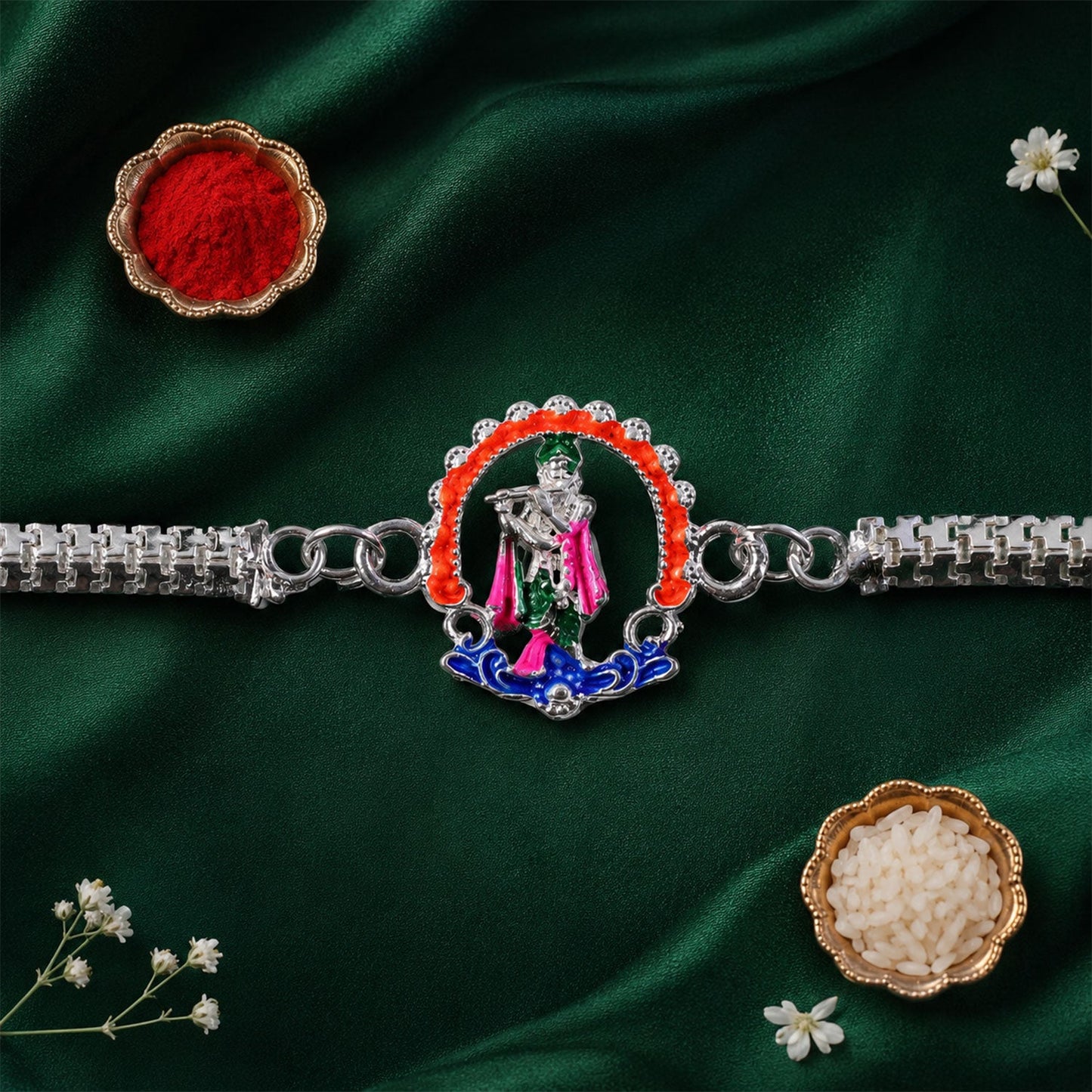 Silver Chain Krishna Rakhi for Brother