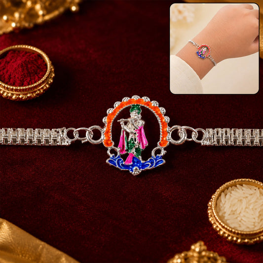 Silver Chain Krishna Rakhi for Brother