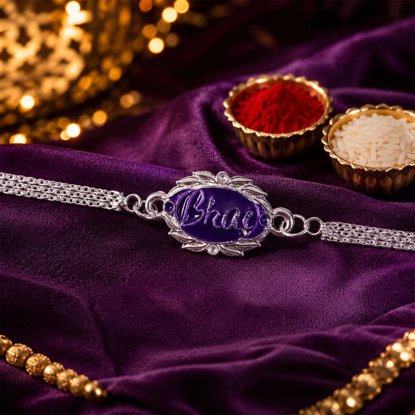 Silver Bhai Name Engraved Designer Rakhi for Brother