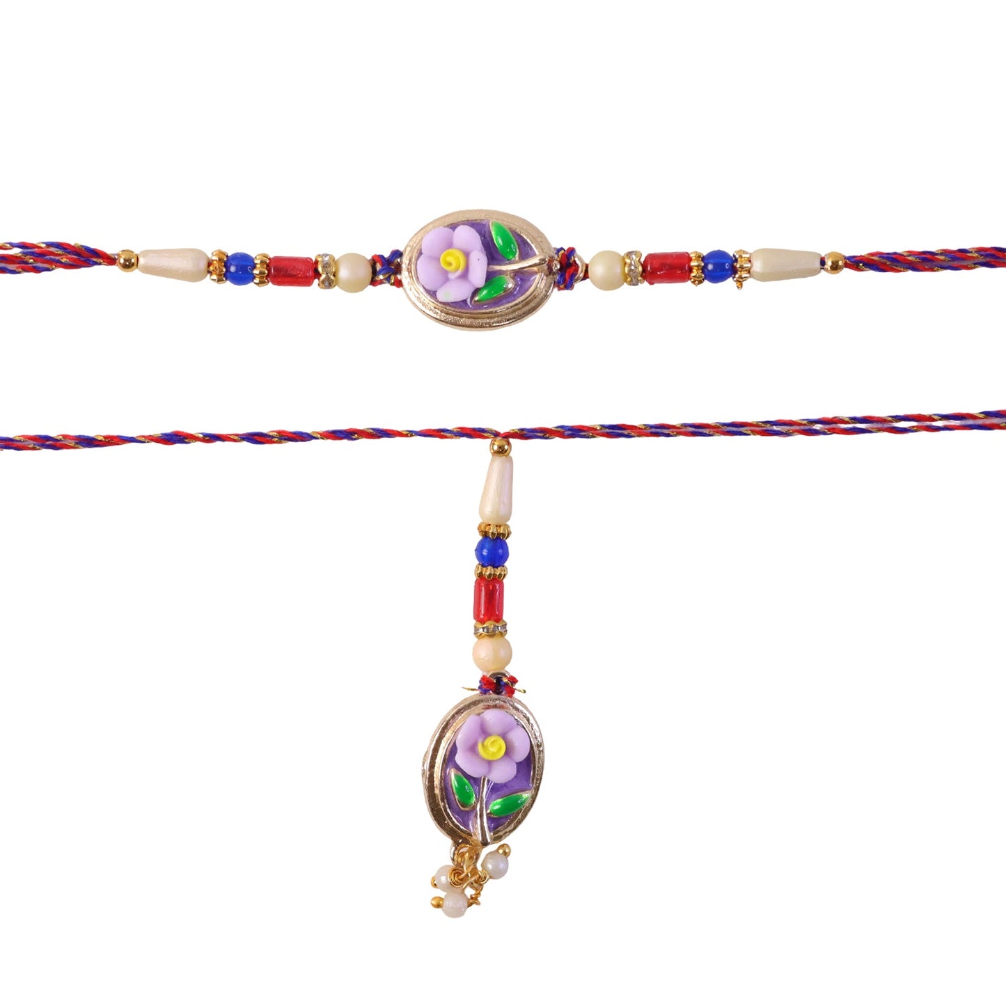 Floral Kundan Bhaiya Bhabhi Lumba Rakhi