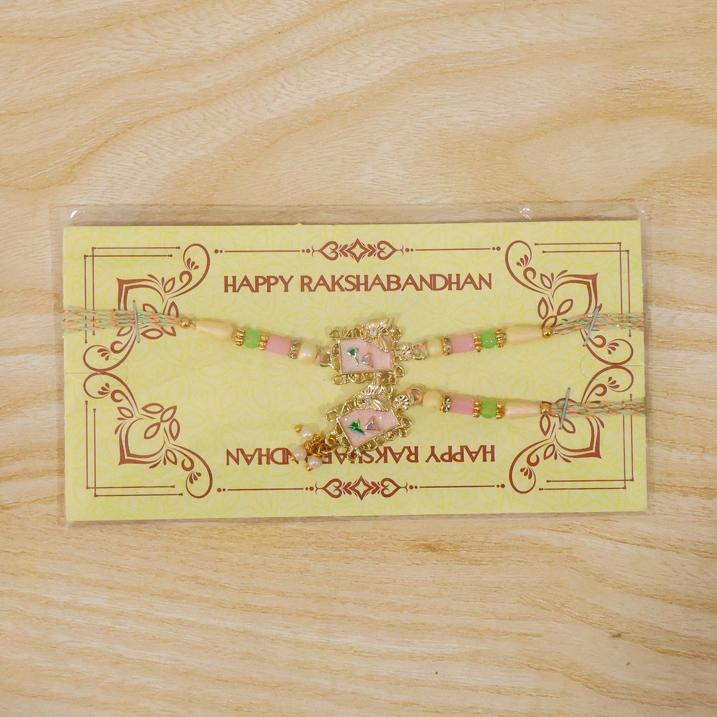 Pink Floral Kundan Bhaiya Bhabhi Lumba Rakhi with Pearls