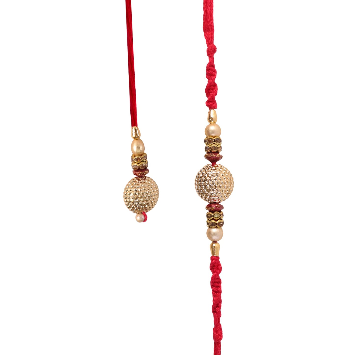Golden Round Pearl Bead Textured Gold Tone Bhaiya Bhabhi Rakhi Set