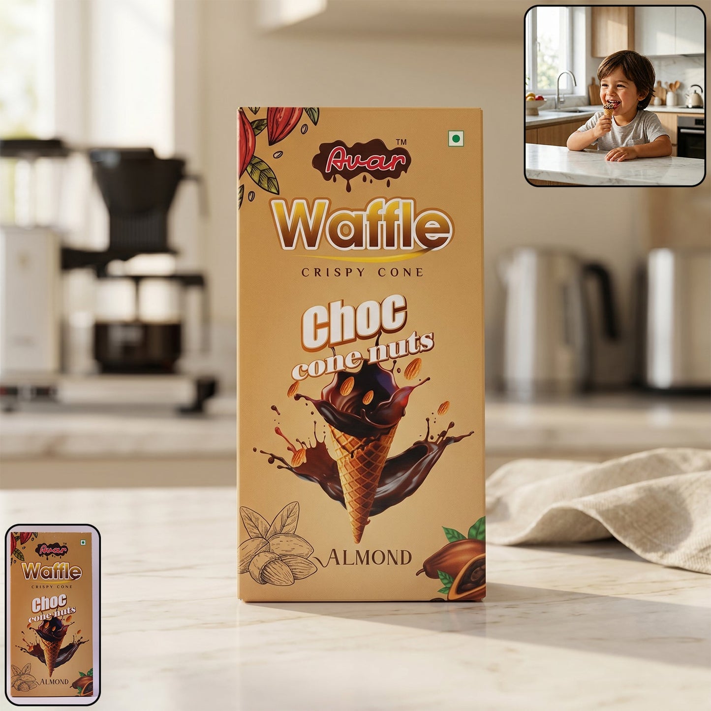 Avar Waffle Crispy Cone – Choc Cone Nuts Almond (150 Gm)