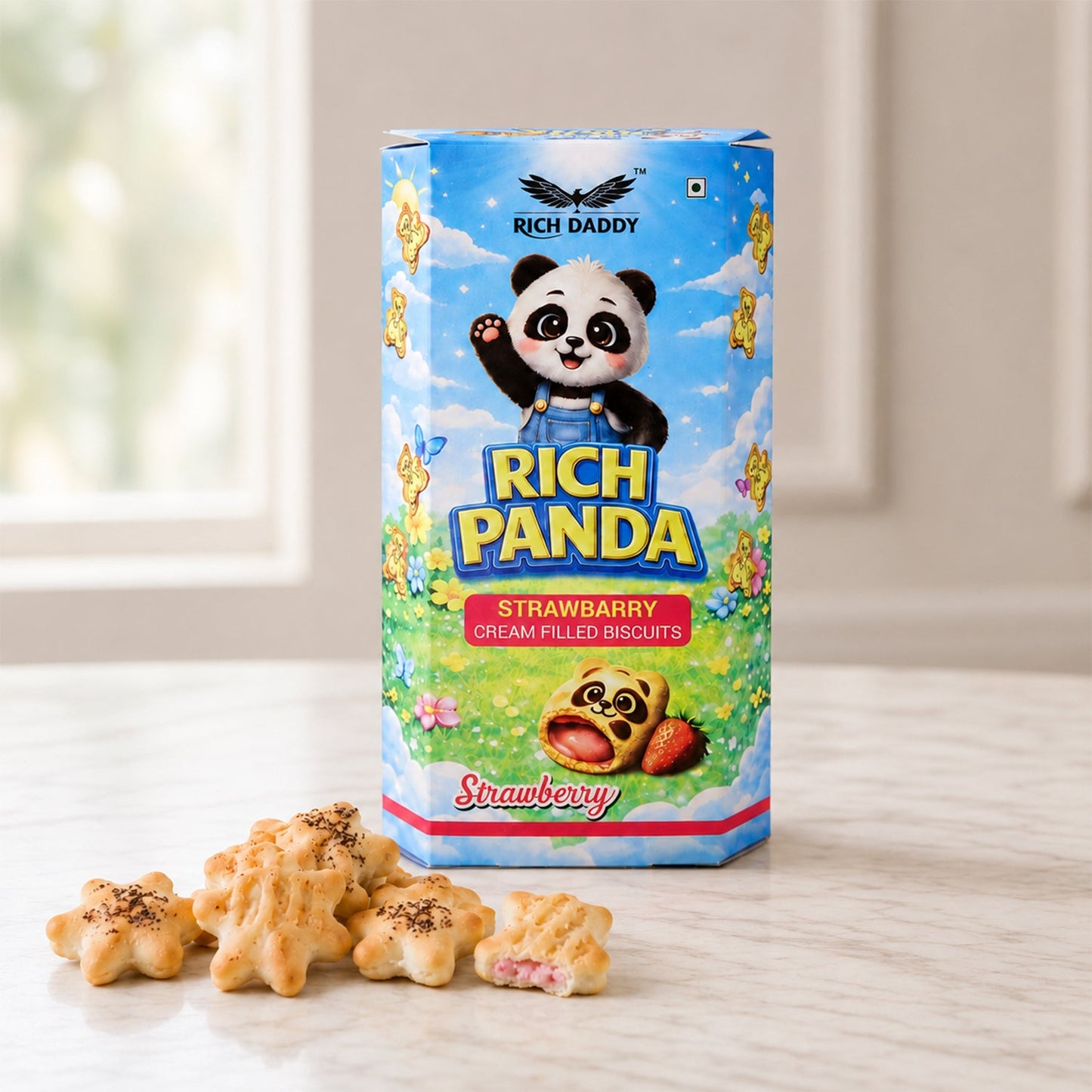 Rich Daddy Rich Panda Strawberry Cream Filled Biscuits (60 Gm)