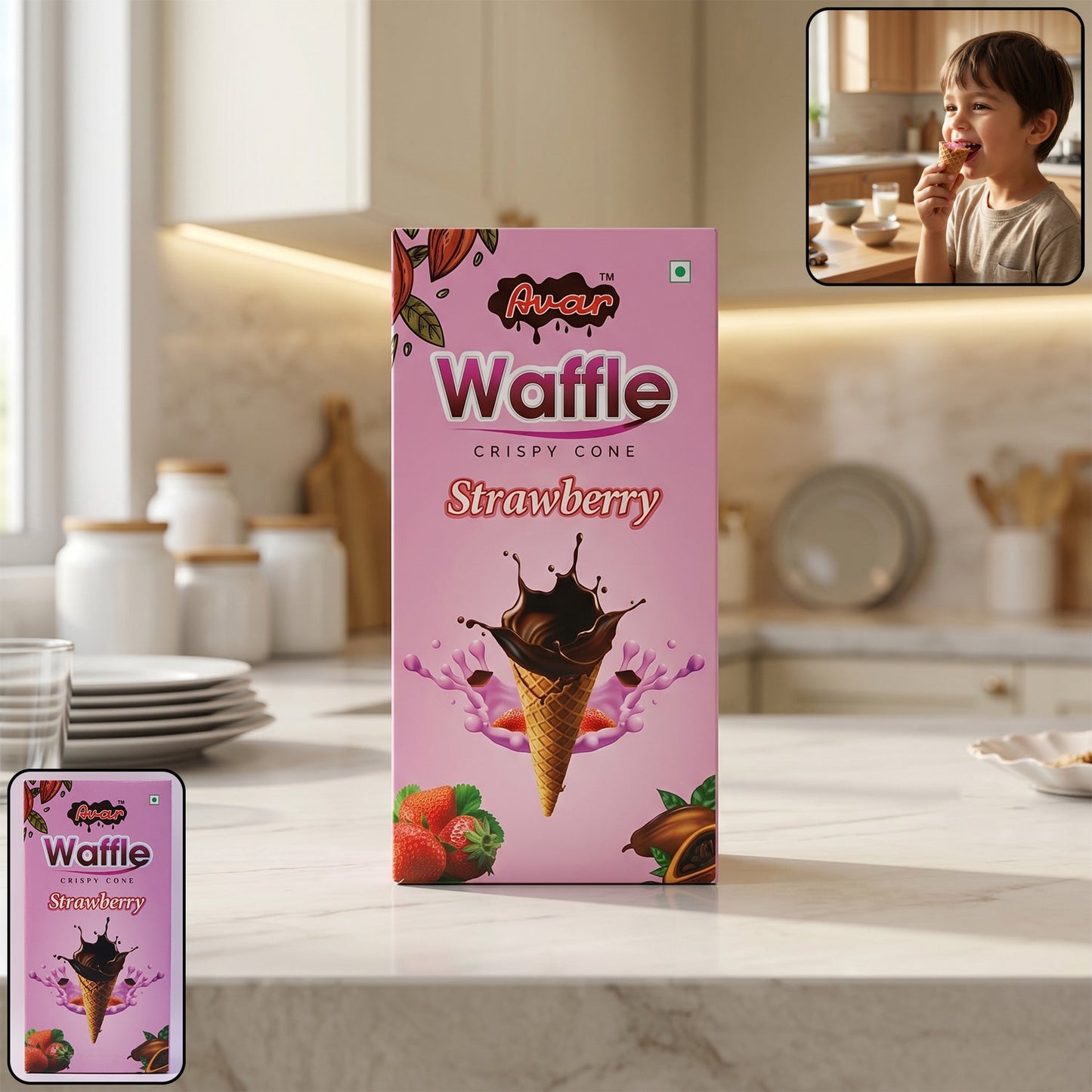 Avar Waffle Crispy Cone – Strawberry Flavour (150 Gm)