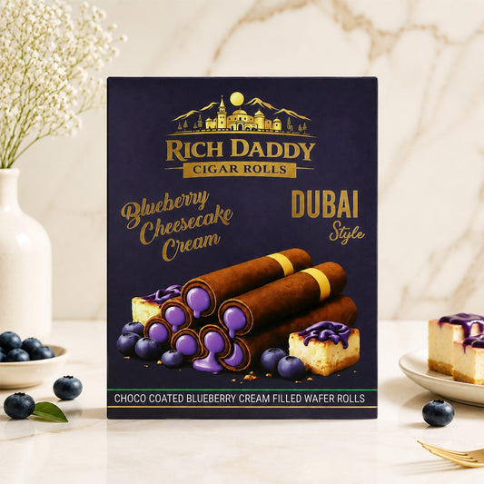 Rich Daddy Cigar Rolls – Blueberry Cheesecake Cream Filled Wafer Rolls (145 Gm)