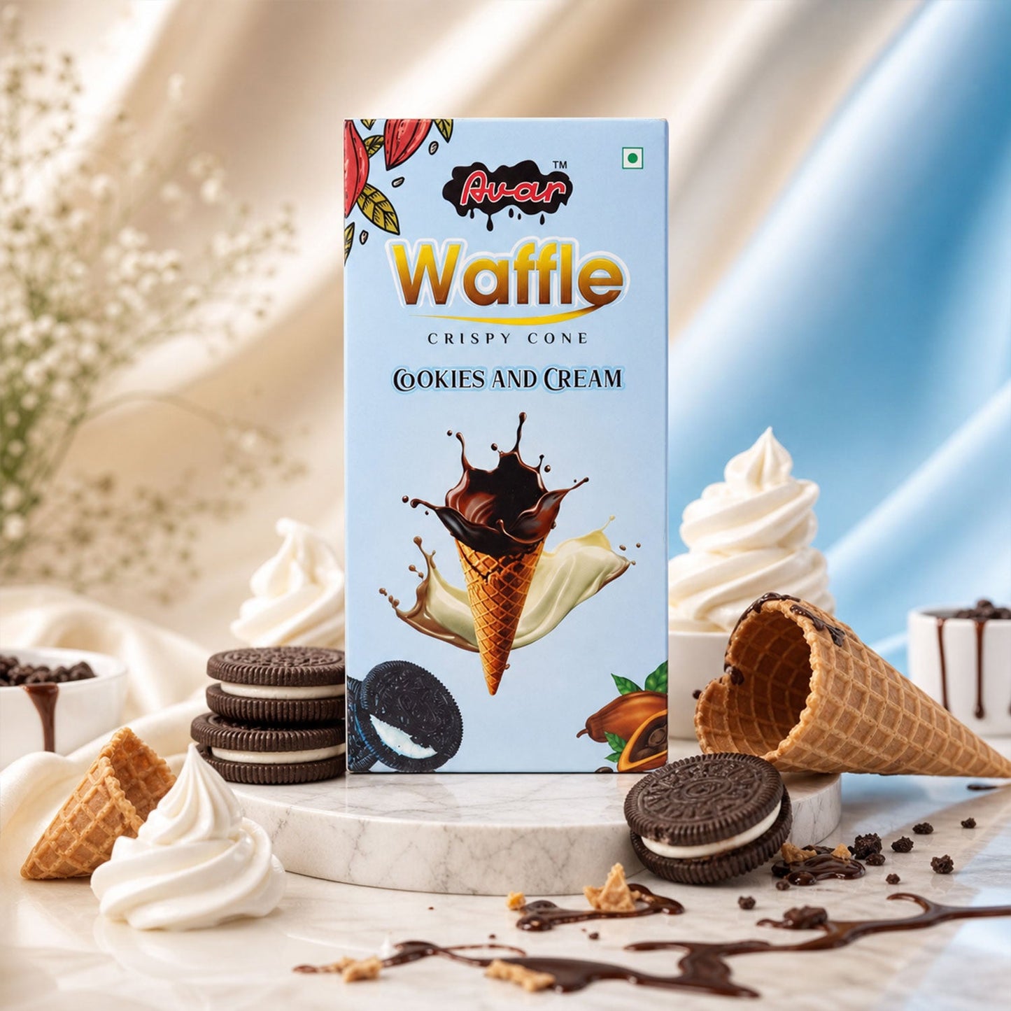 Avar Waffle Crispy Cone – Cookies and Cream Flavour (150 Gm)