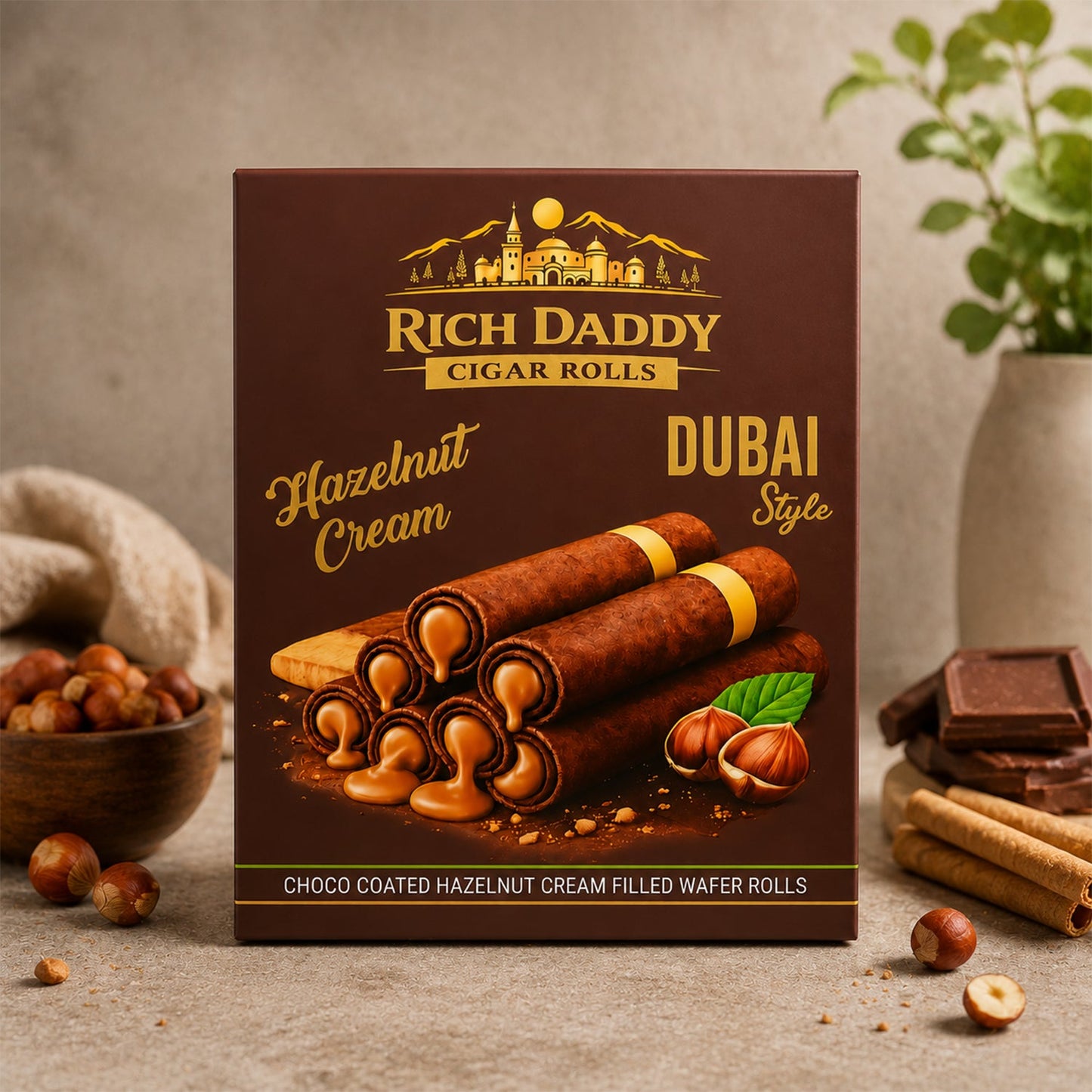 Rich Daddy Cigar Rolls – Hazelnut Cream Filled Wafer Rolls (145 Gm)