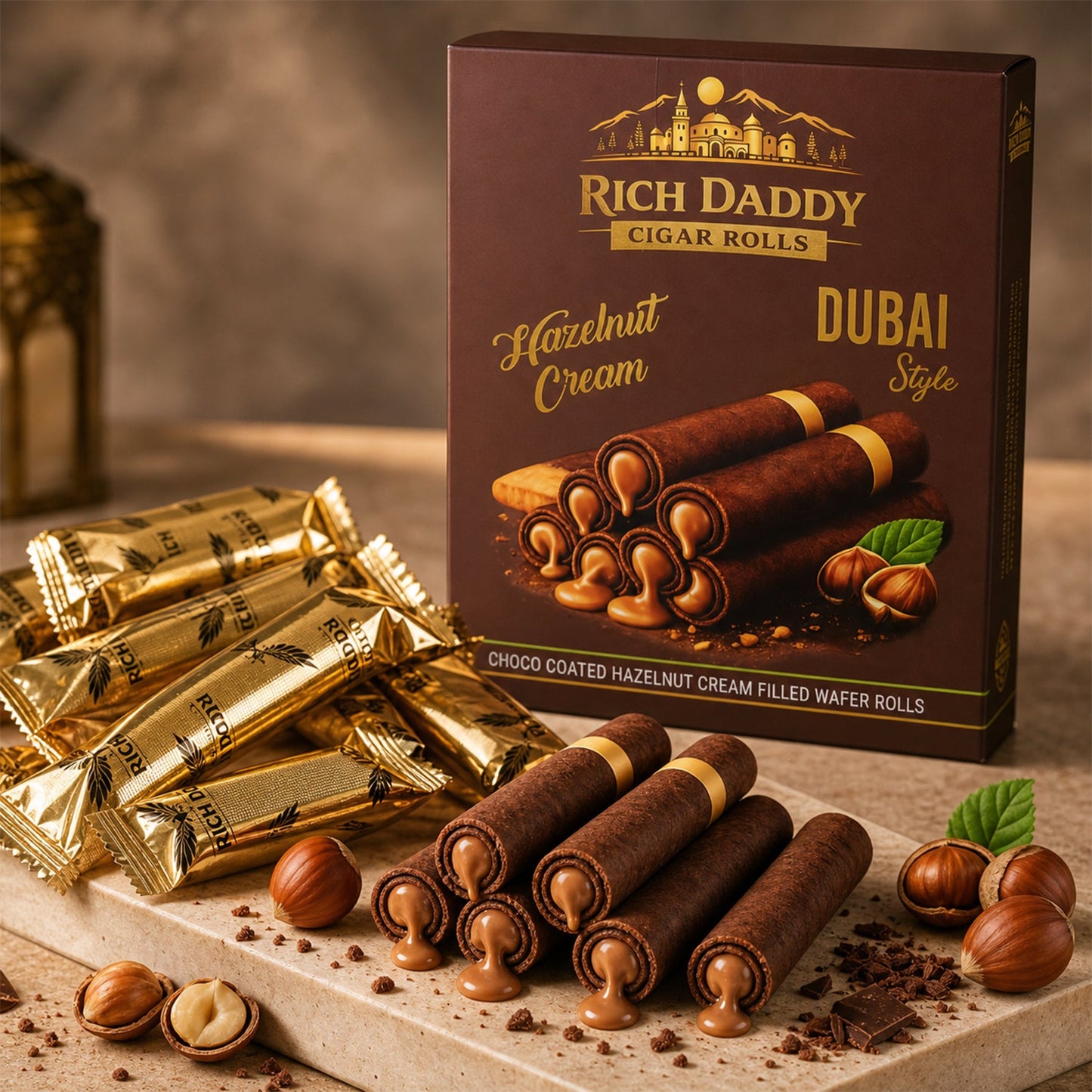 Rich Daddy Cigar Rolls – Hazelnut Cream Filled Wafer Rolls (145 Gm)