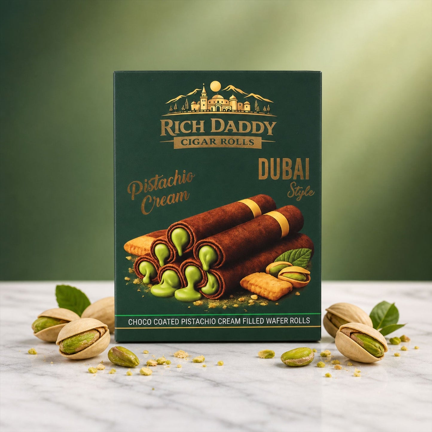 Rich Daddy Cigar Rolls – Pistachio Cream Filled Wafer Rolls (145 Gm)