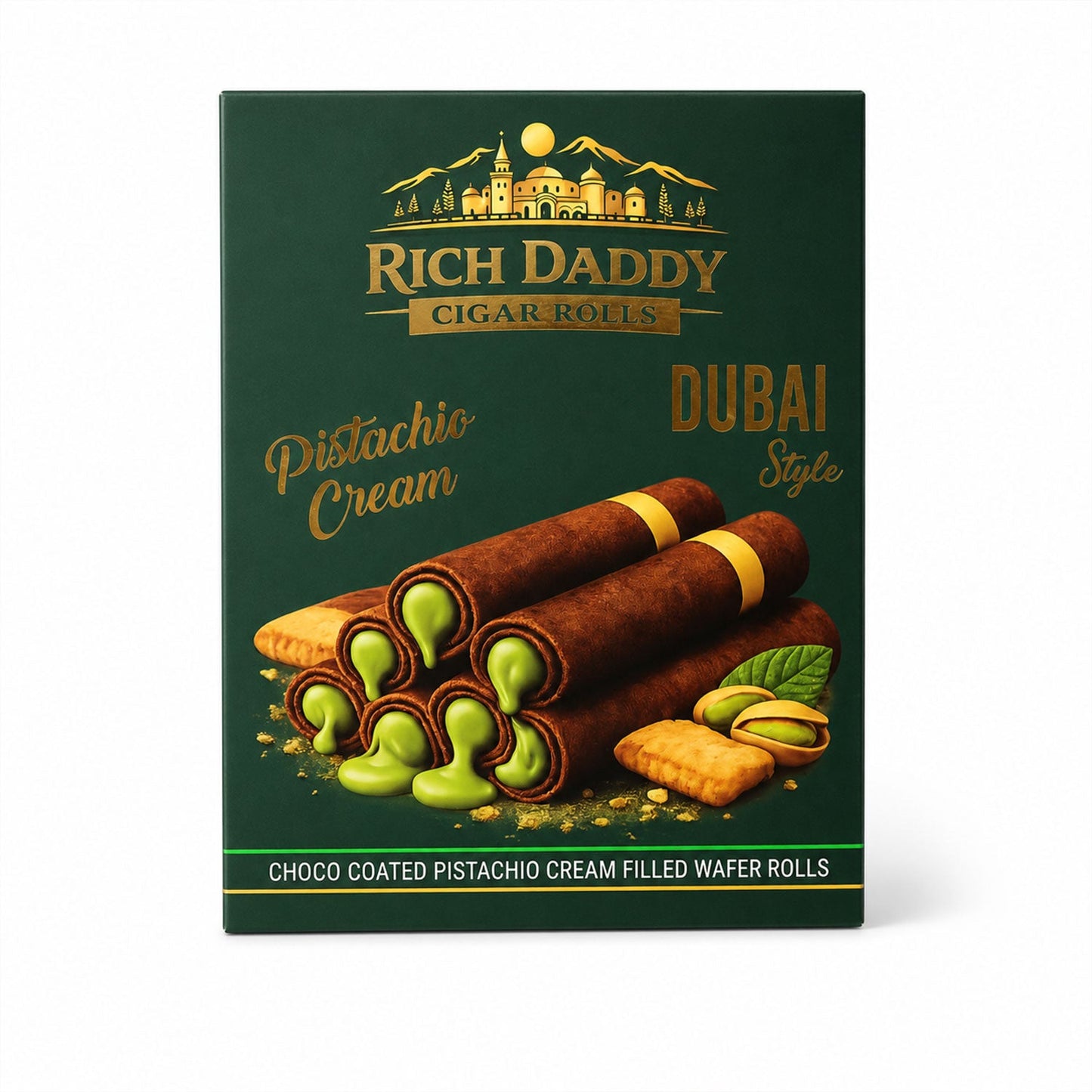 Rich Daddy Cigar Rolls – Pistachio Cream Filled Wafer Rolls (145 Gm)