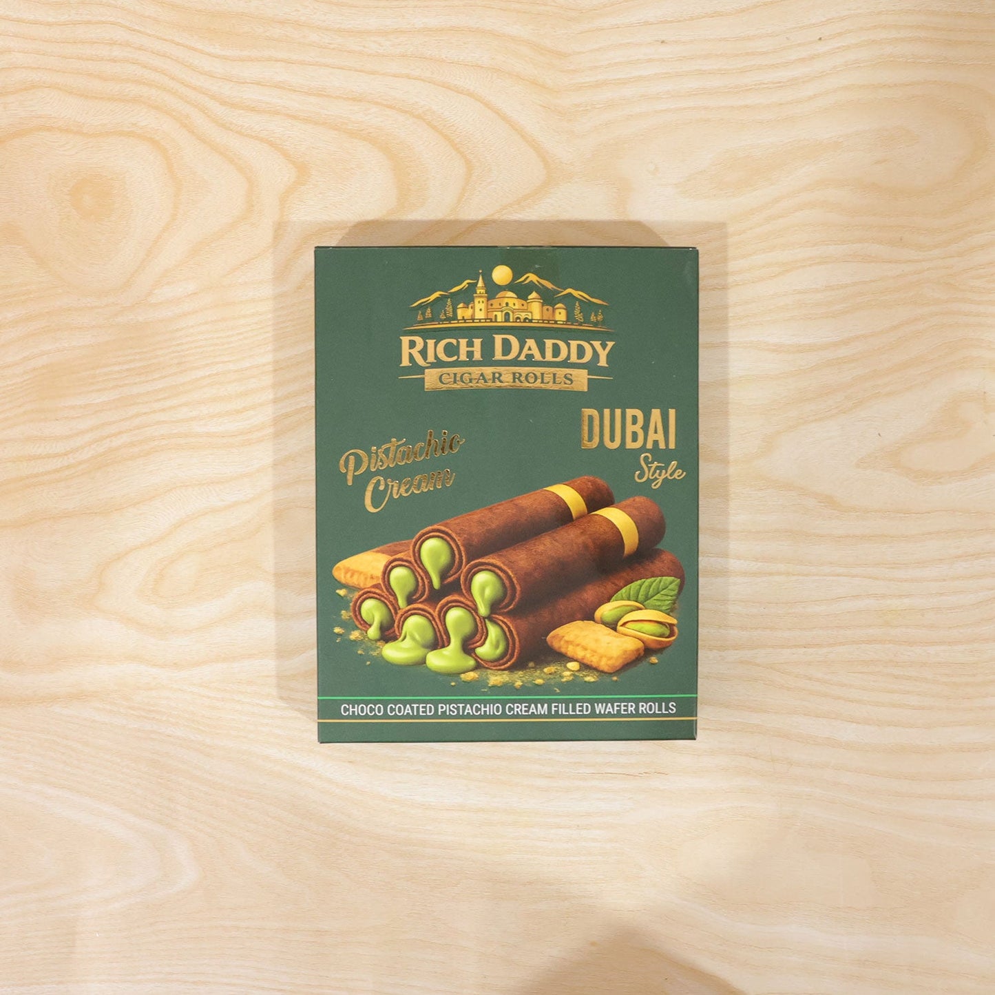 Rich Daddy Cigar Rolls – Pistachio Cream Filled Wafer Rolls (145 Gm)