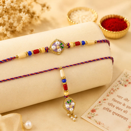 Enamel Pearl Stone Diamond Charm Bhaiya Bhabhi Rakhi Rakshabandhan