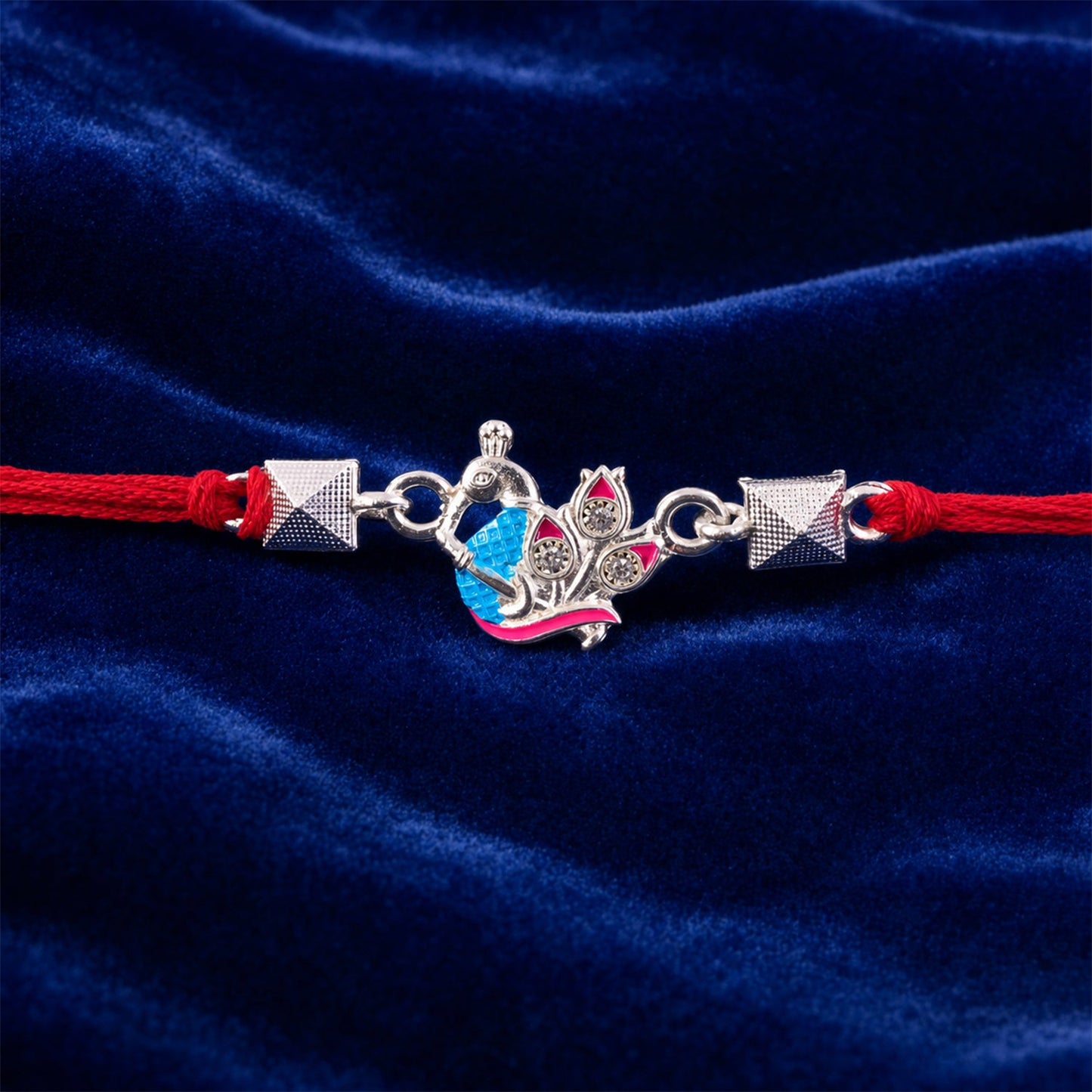 Silver Peacock Enamel Bead Rakhi Rakshabandhan