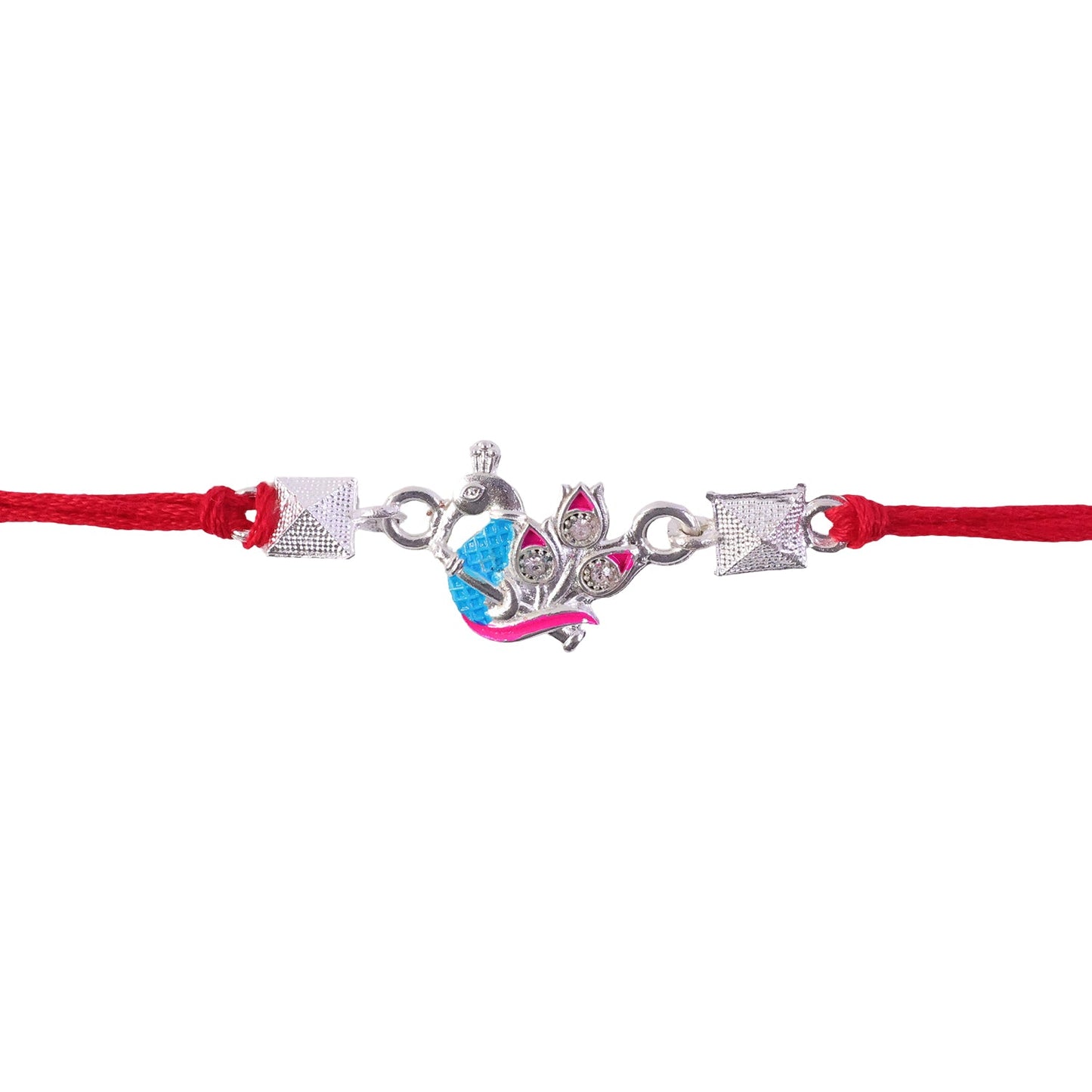 Silver Peacock Enamel Bead Rakhi Rakshabandhan