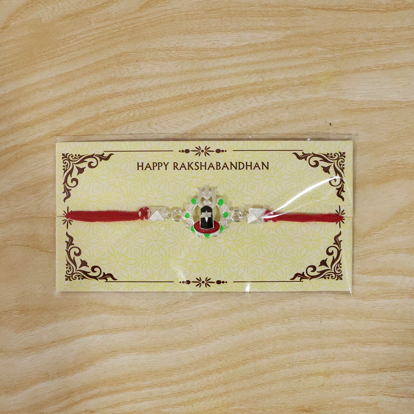 Silver Shiv Lingam Trishul Enamel Bead Rakhi Rakshabandhan