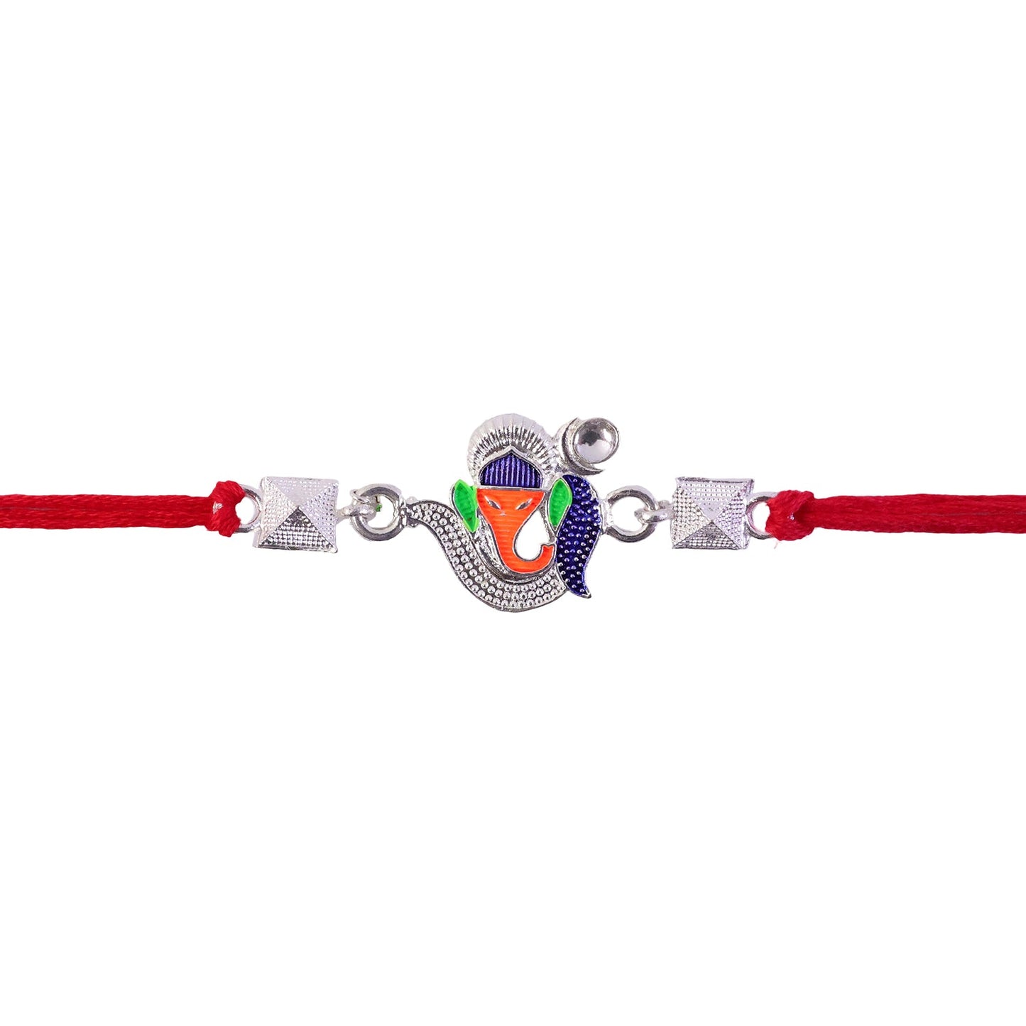 Silver Ganesha Enamel Charm Silver Bead Rakhi Rakshabandhan