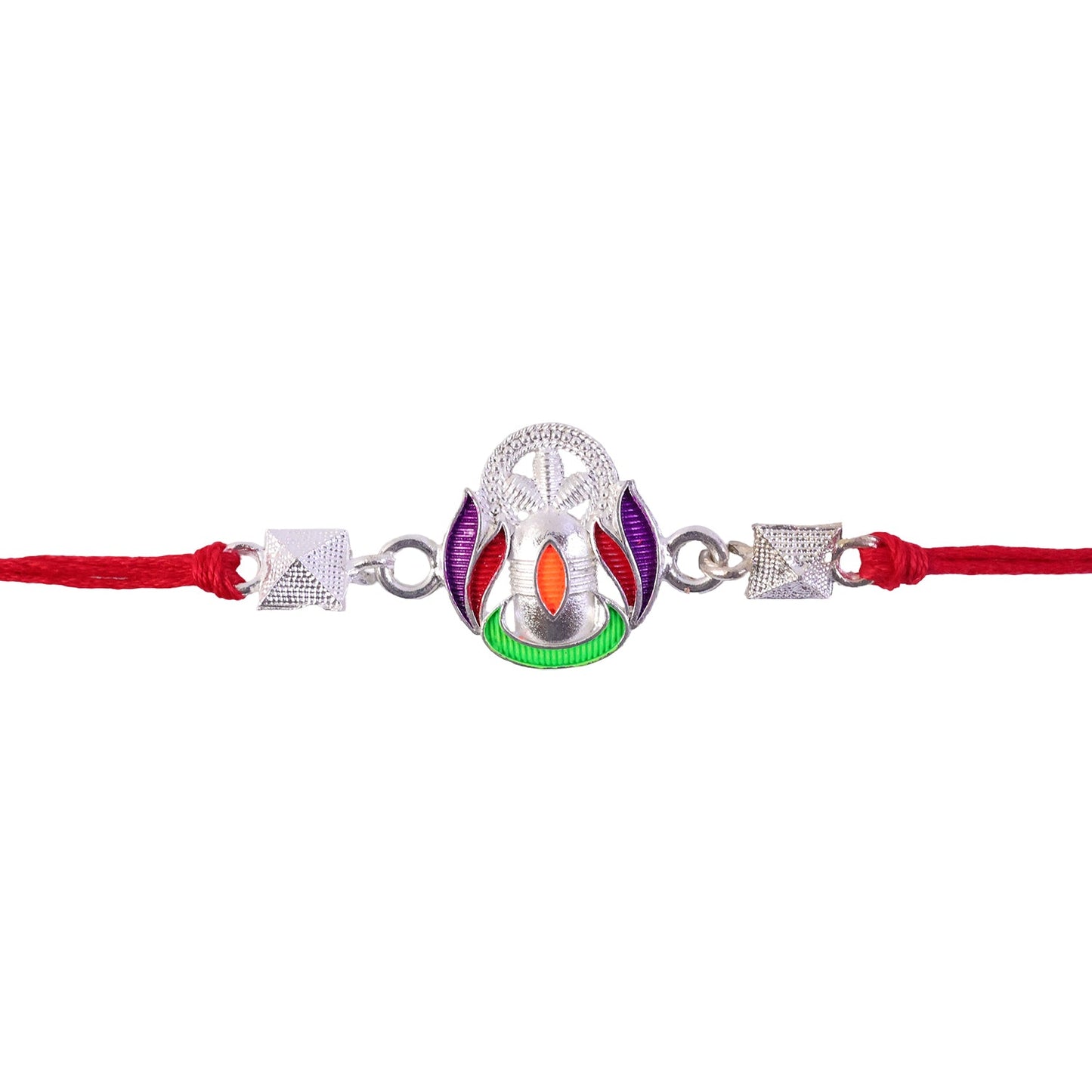 Silver Shivling Multicolor Enamel Silver Bead Rakhi Rakshabandhan
