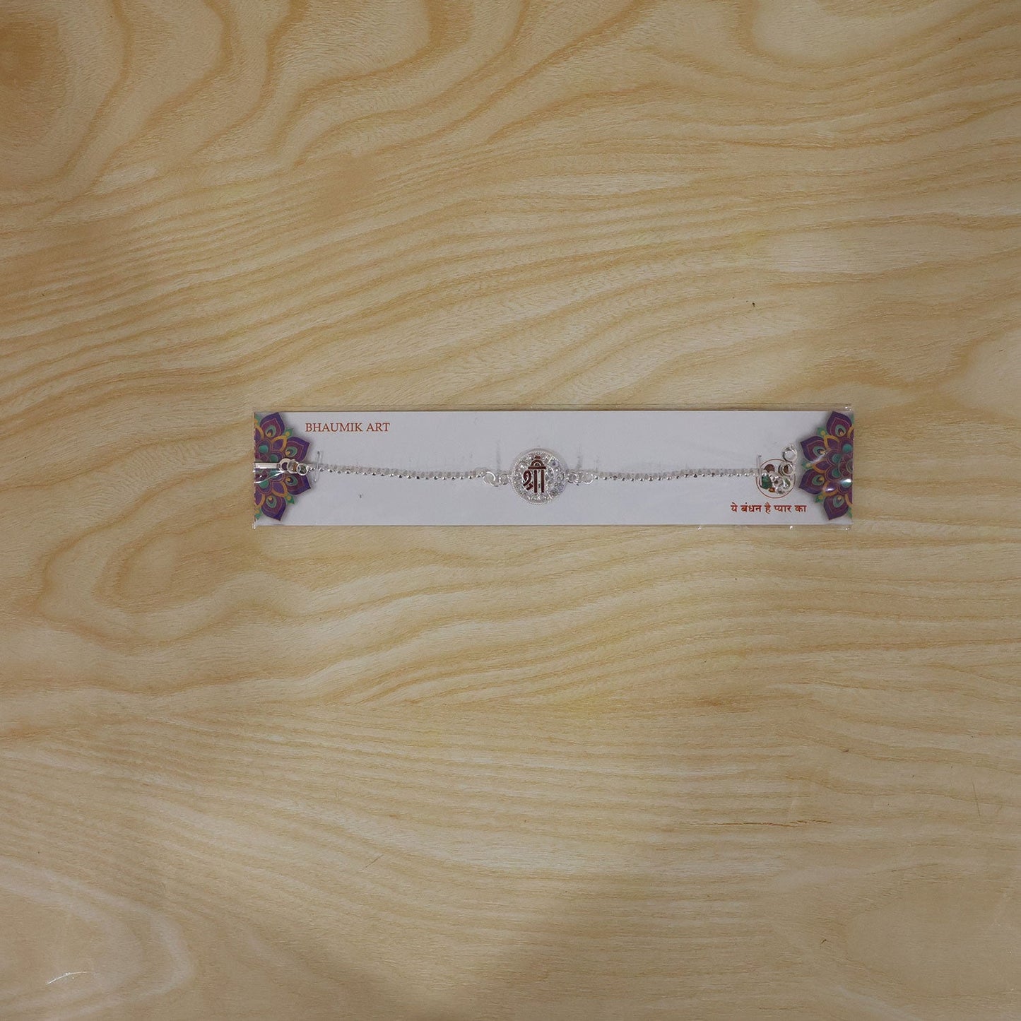 Silver Round Shree Enamel Stone Chain Bracelet Rakshabandhan