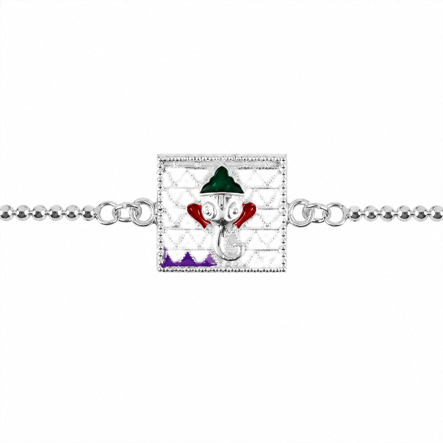Silver Square Ganesha Enamel Filigree Chain Rakshabandhan