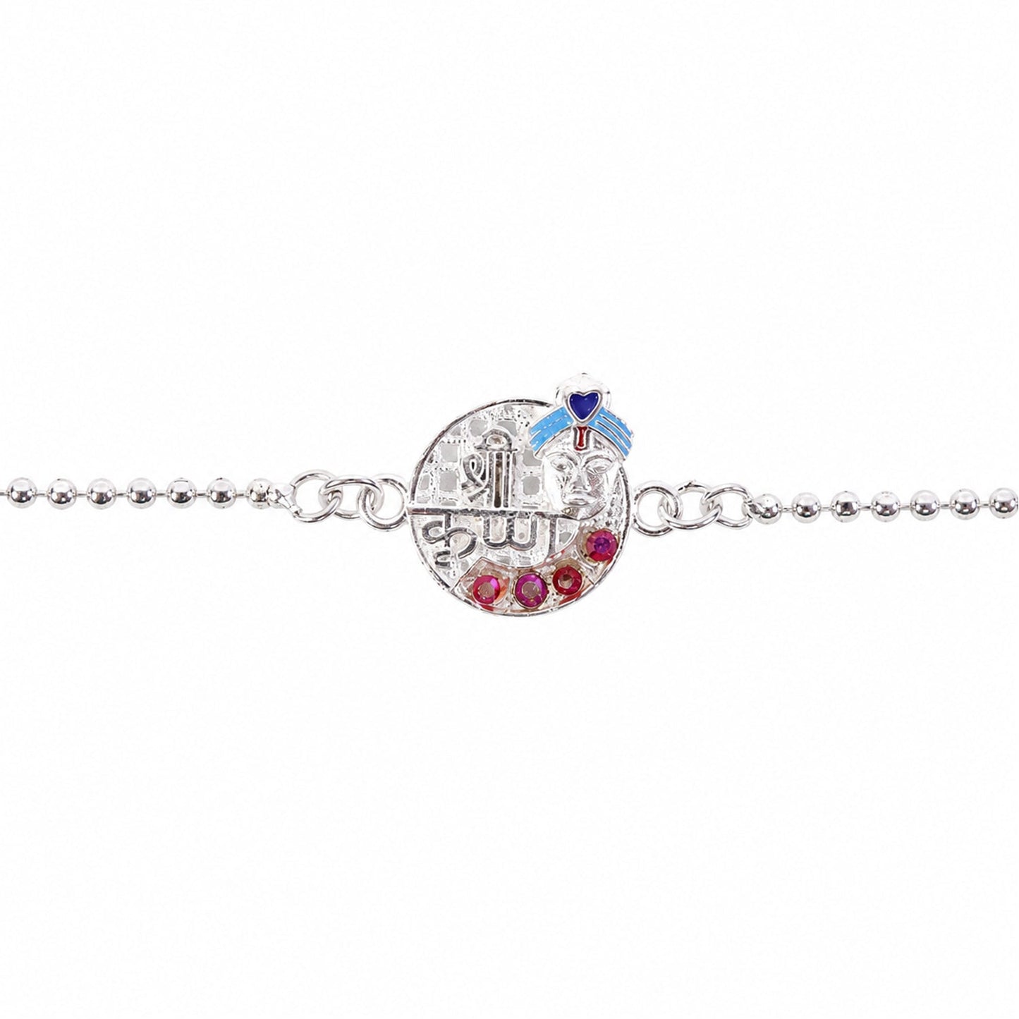 Shree Krishna Round Frame Stone Studded Bracelet Rakhi for Brother