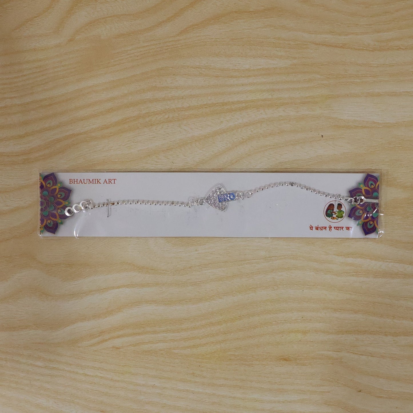 Bro Text Triangle Stone Studded Chain Bracelet Rakhi