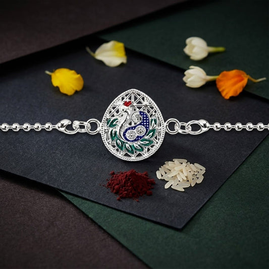 Peacock Teardrop Enamel Charm Chain Bracelet Rakhi