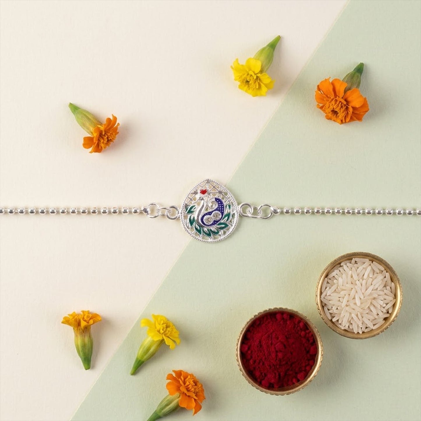 Peacock Teardrop Enamel Charm Chain Bracelet Rakhi