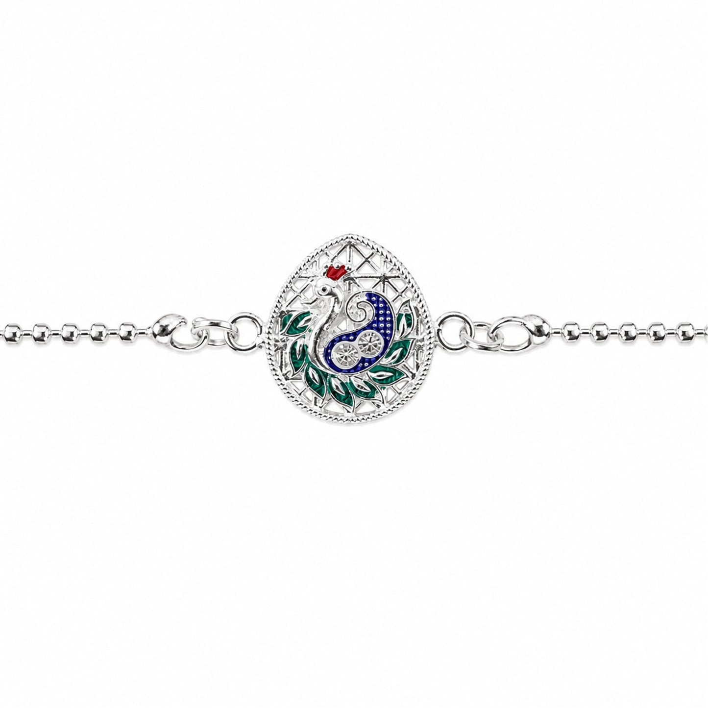 Peacock Teardrop Enamel Charm Chain Bracelet Rakhi