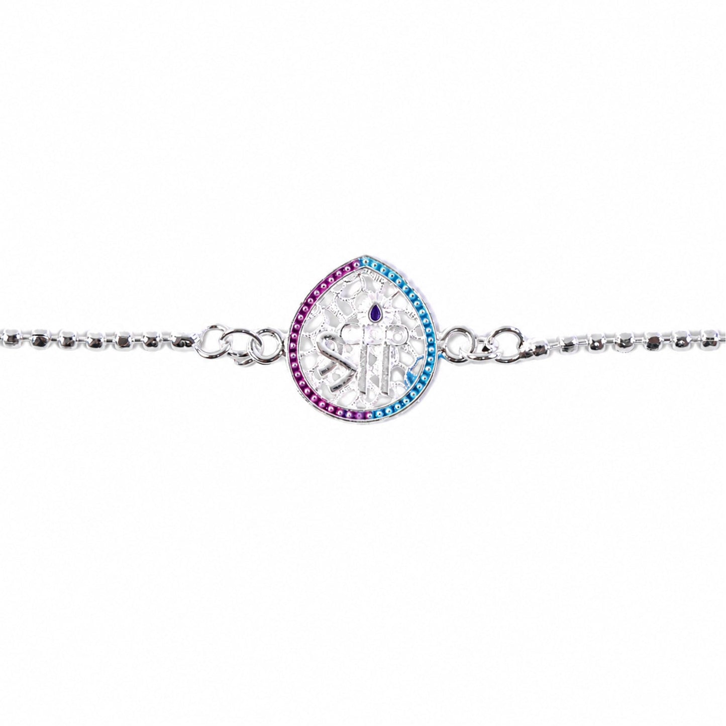 Shree Symbol Enamel Teardrop Charm Chain Bracelet Rakhi