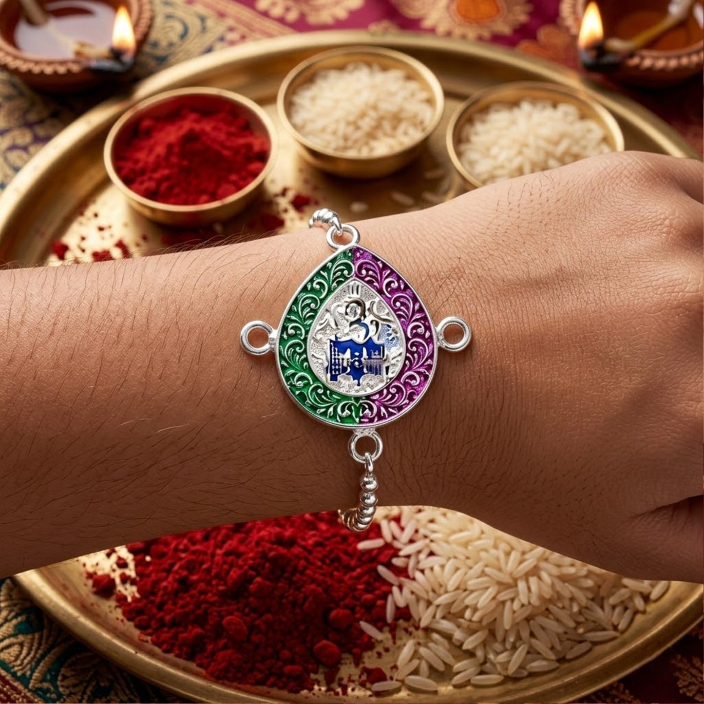 Om Damaru Charm Enamel Charm Chain Bracelet Rakhi