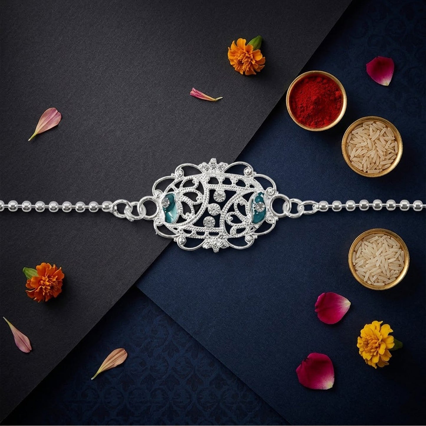 Stylish Oval Enamel Stone Charm Chain Bracelet Rakhi for Brother