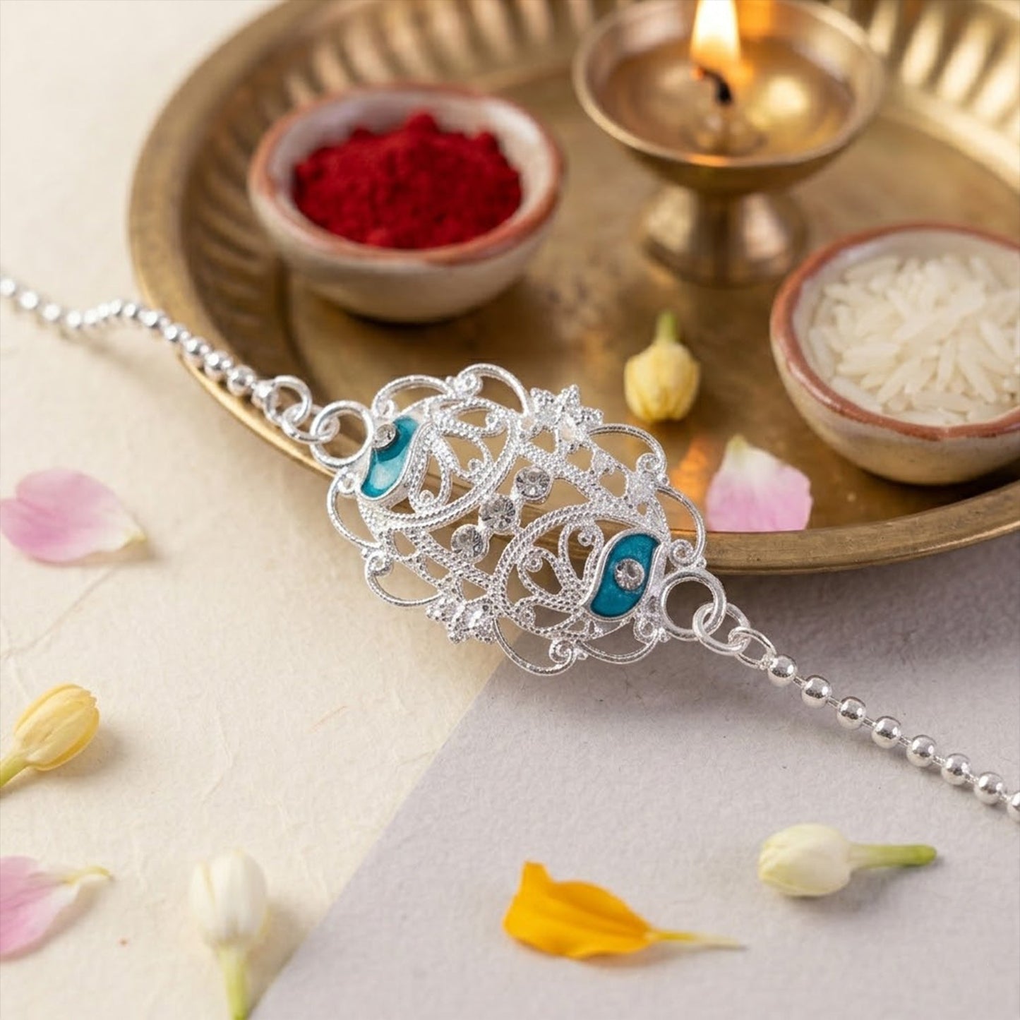 Stylish Oval Enamel Stone Charm Chain Bracelet Rakhi for Brother