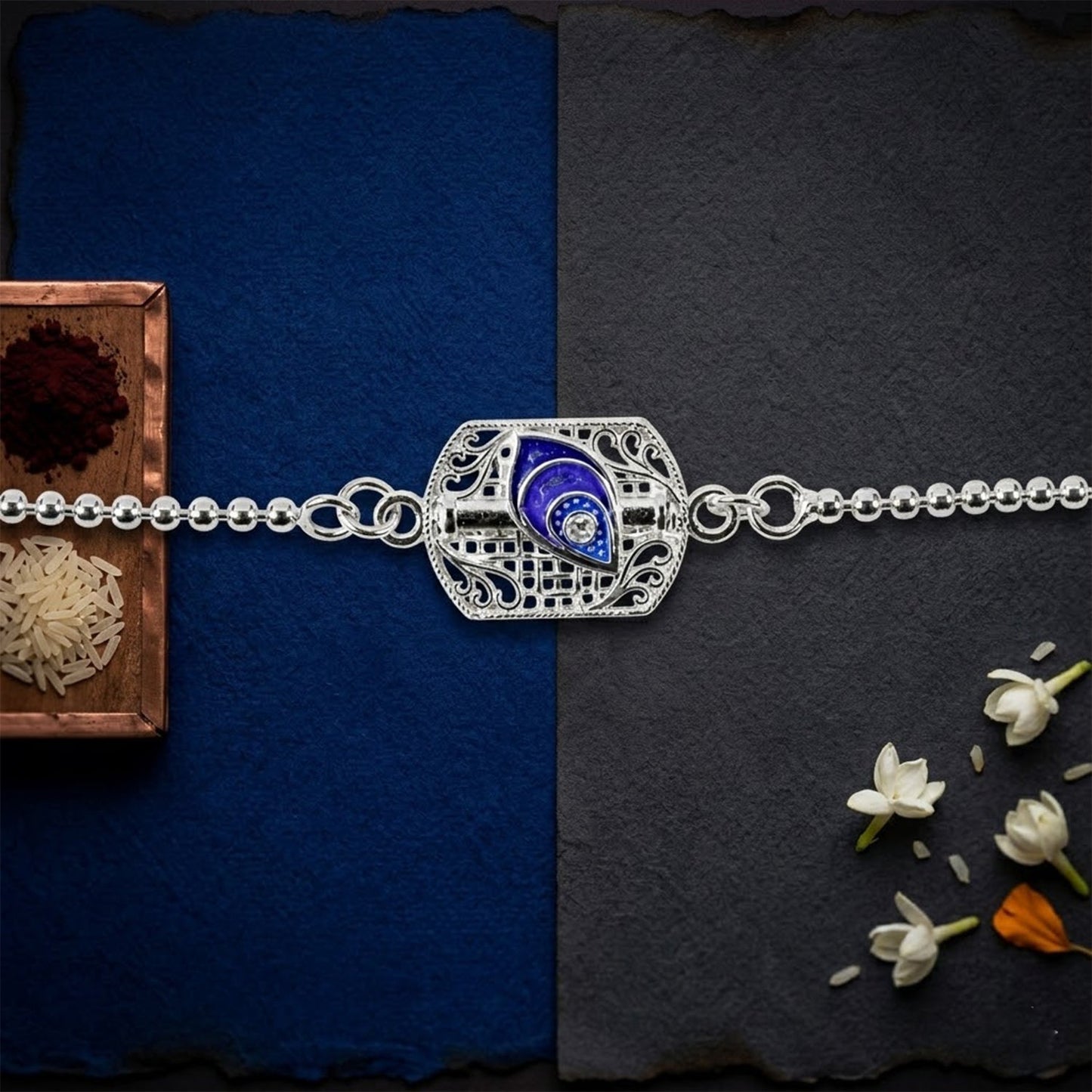Silver Peacock Enamel Charm Chain Bracelet Rakhi