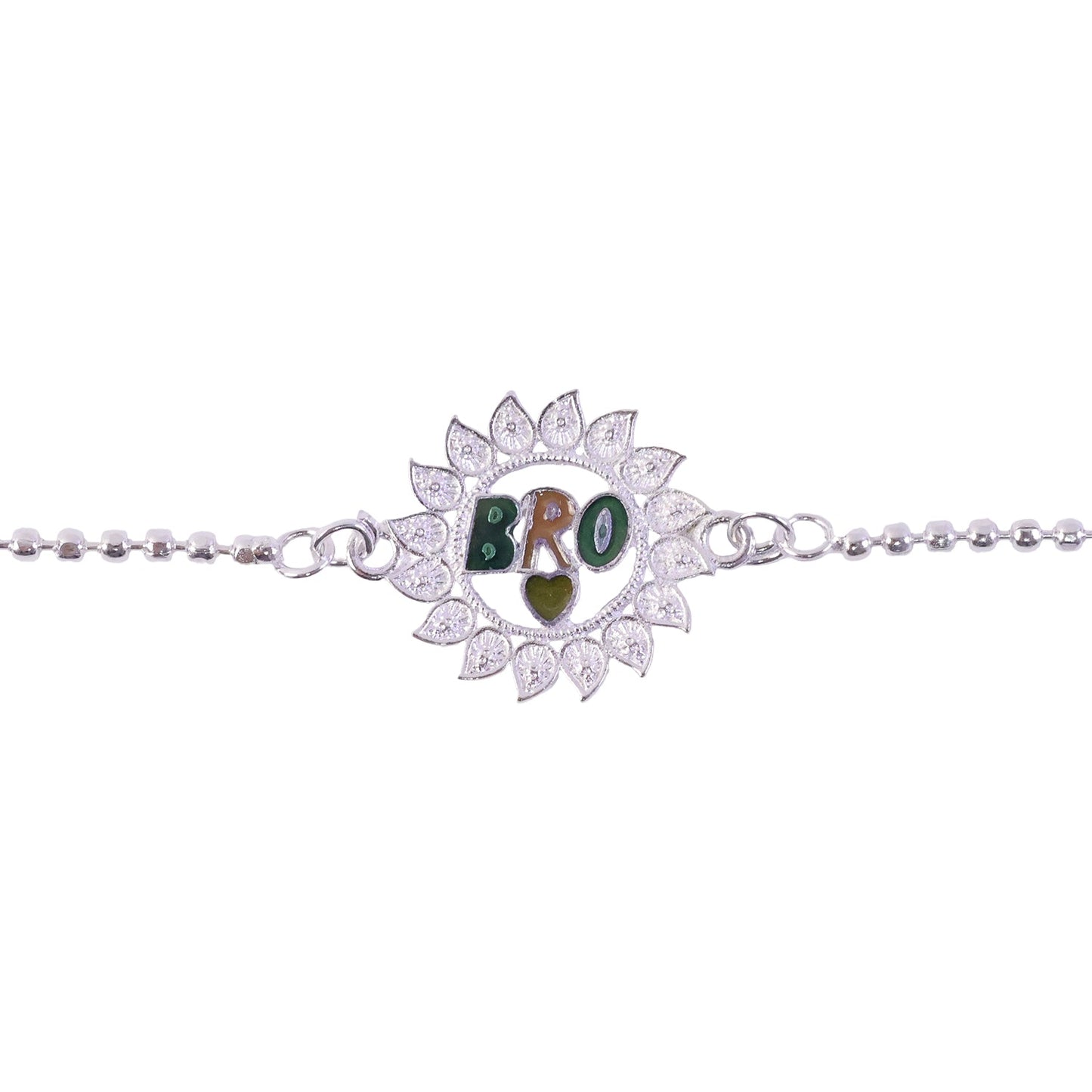 Stylish Bro Text Round flower Stone Studded Chain Rakhi