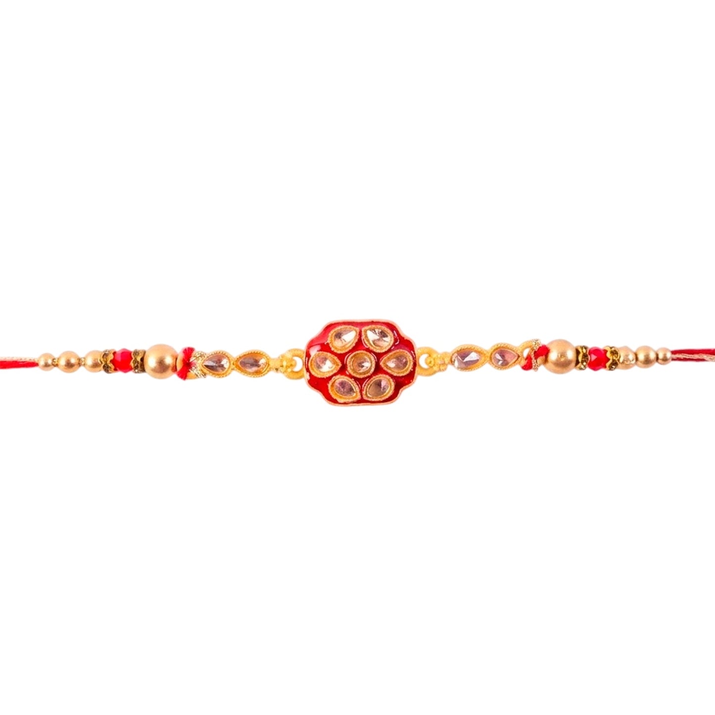 Oval Kundan Multi Stone Enamel Charm Pearl Bead Thread Rakhi for Brother