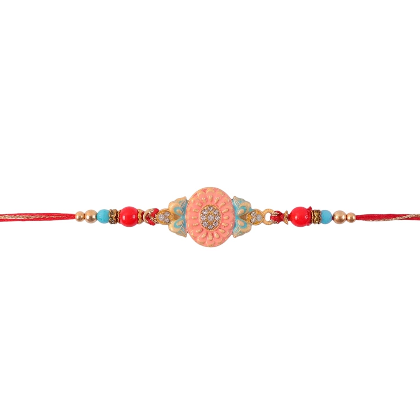 Round Enamel Floral Charm Fancy Bead Tassel Thread Rakhi for Brother