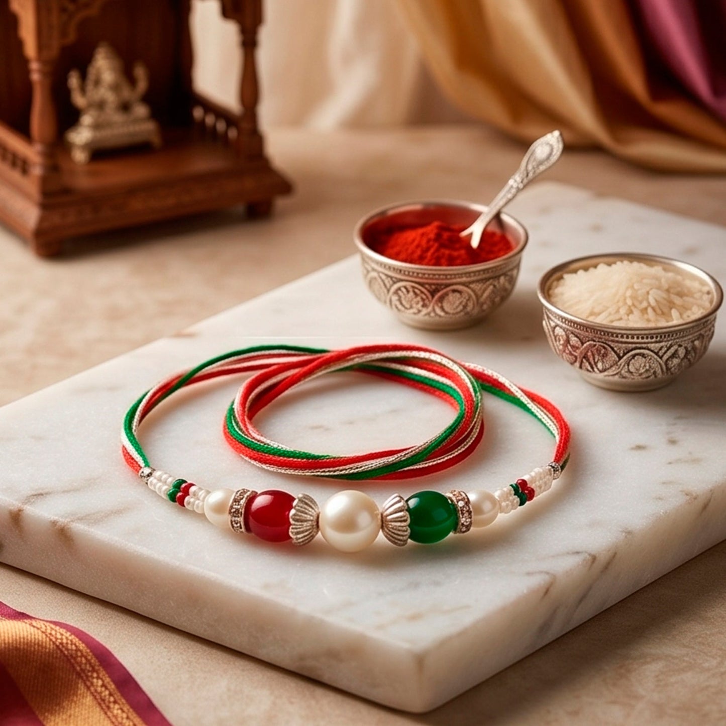 Pearl Stone Kundan Crystal Bead Fancy Thread Rakhi for Brother