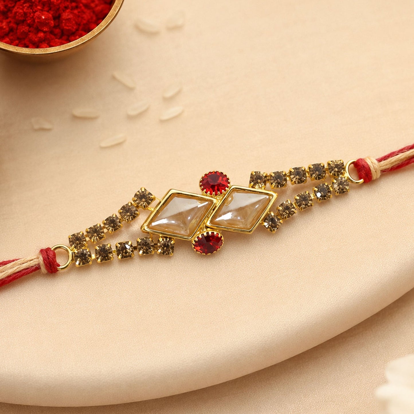Diamond Kundan Stone Crystal Studded Fancy Thread Rakhi for Brother