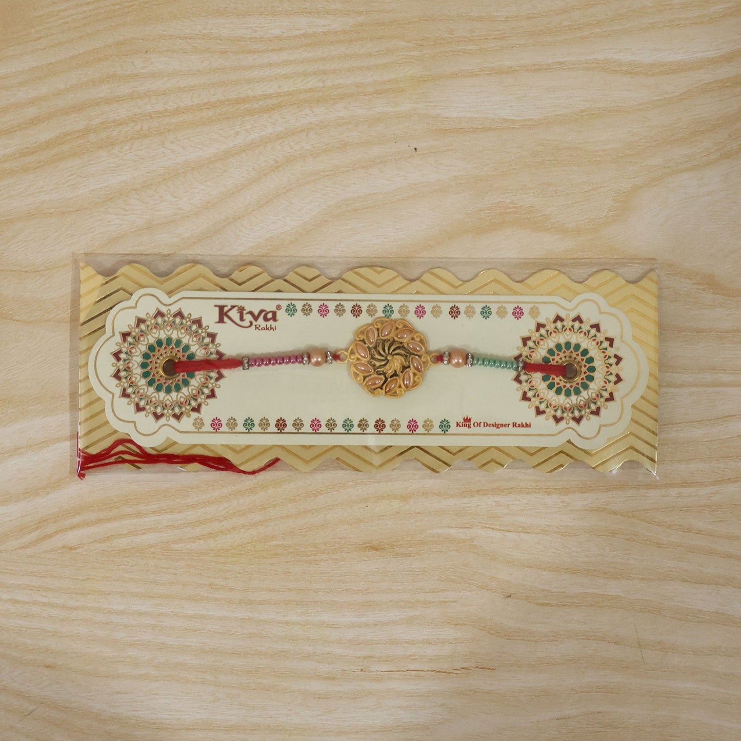 Round Floral Kundan Stone Pearl Bead Rakhi for Brother