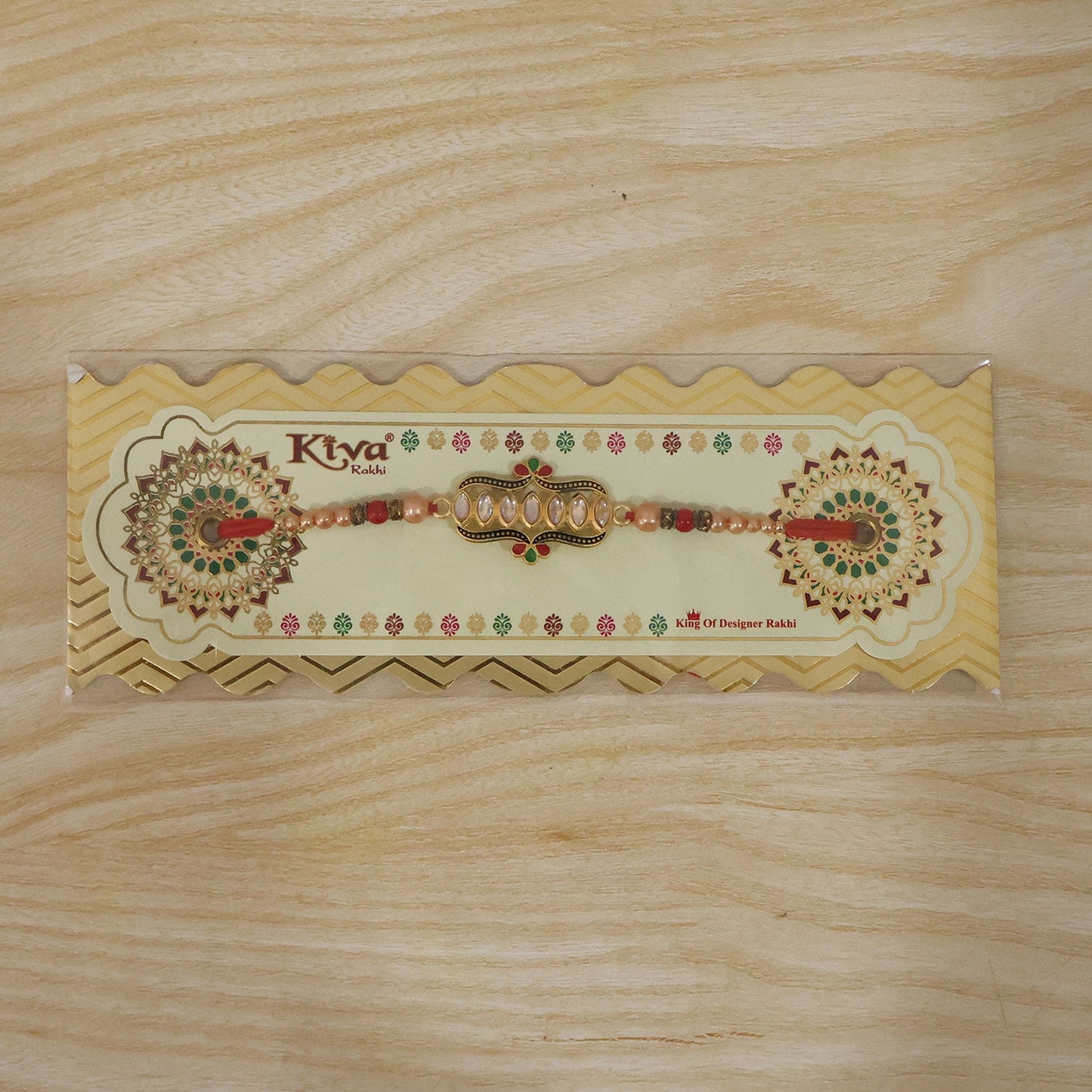 Kundan Marquise Stone Enamel Floral Charm Pearl Bead Rakhi for Brother
